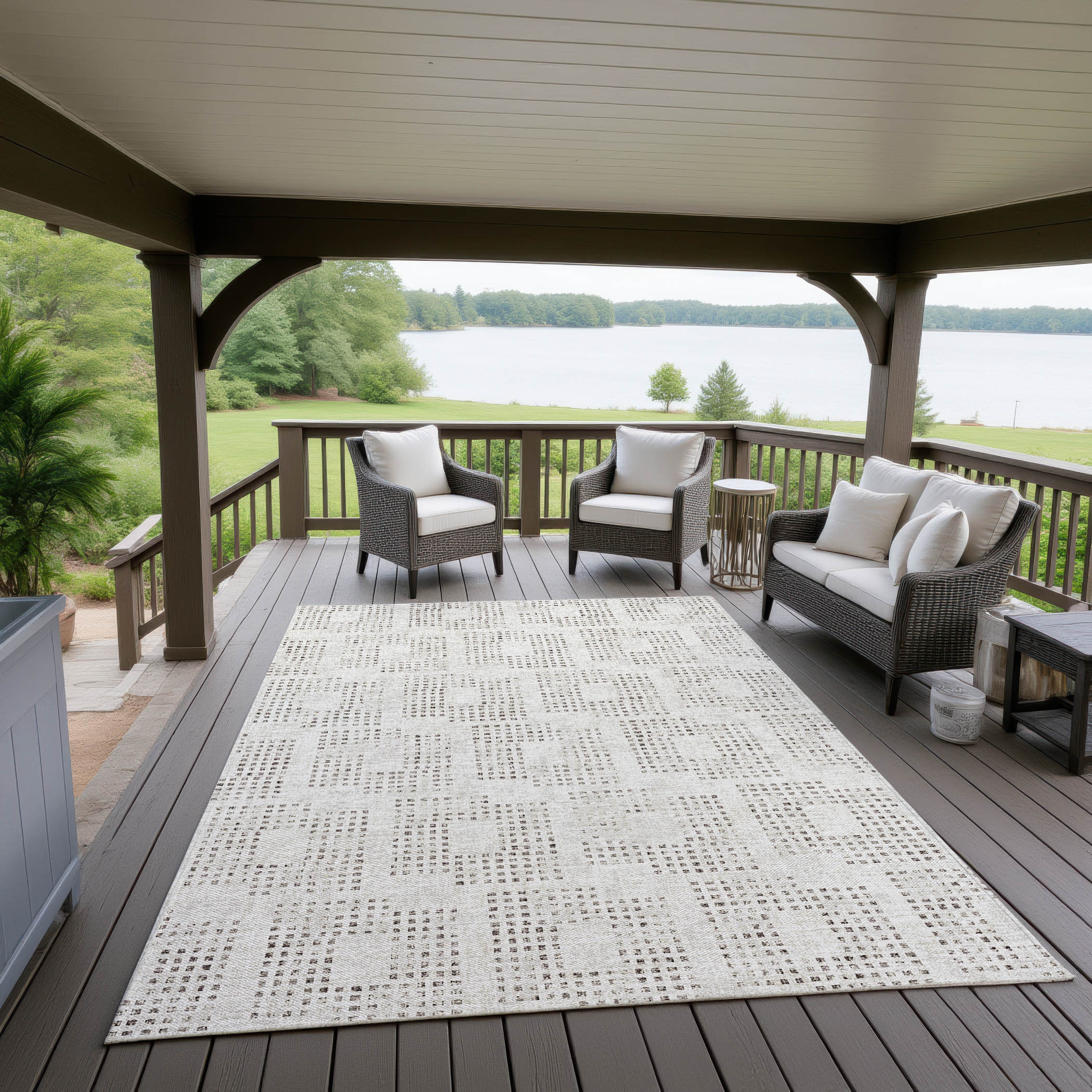 Indoor/Outdoor Transitional DA1 Ivory Rug 3' x 5' #shape_Rectangle