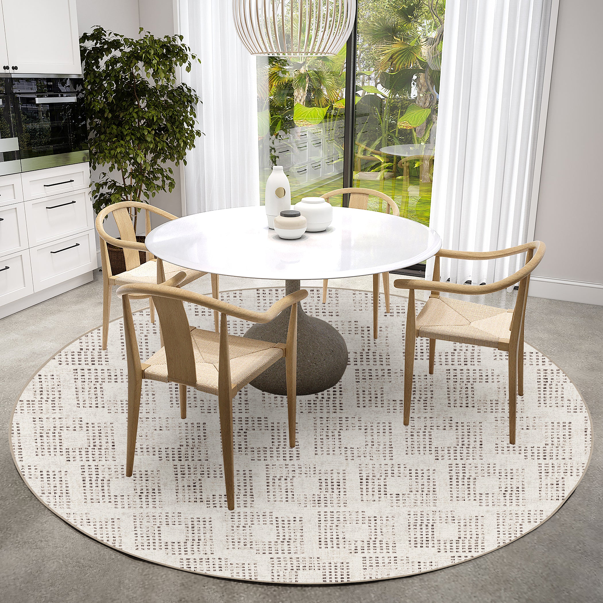 Indoor/Outdoor Transitional DA1 Ivory Rug 4' x 4' #shape_Round