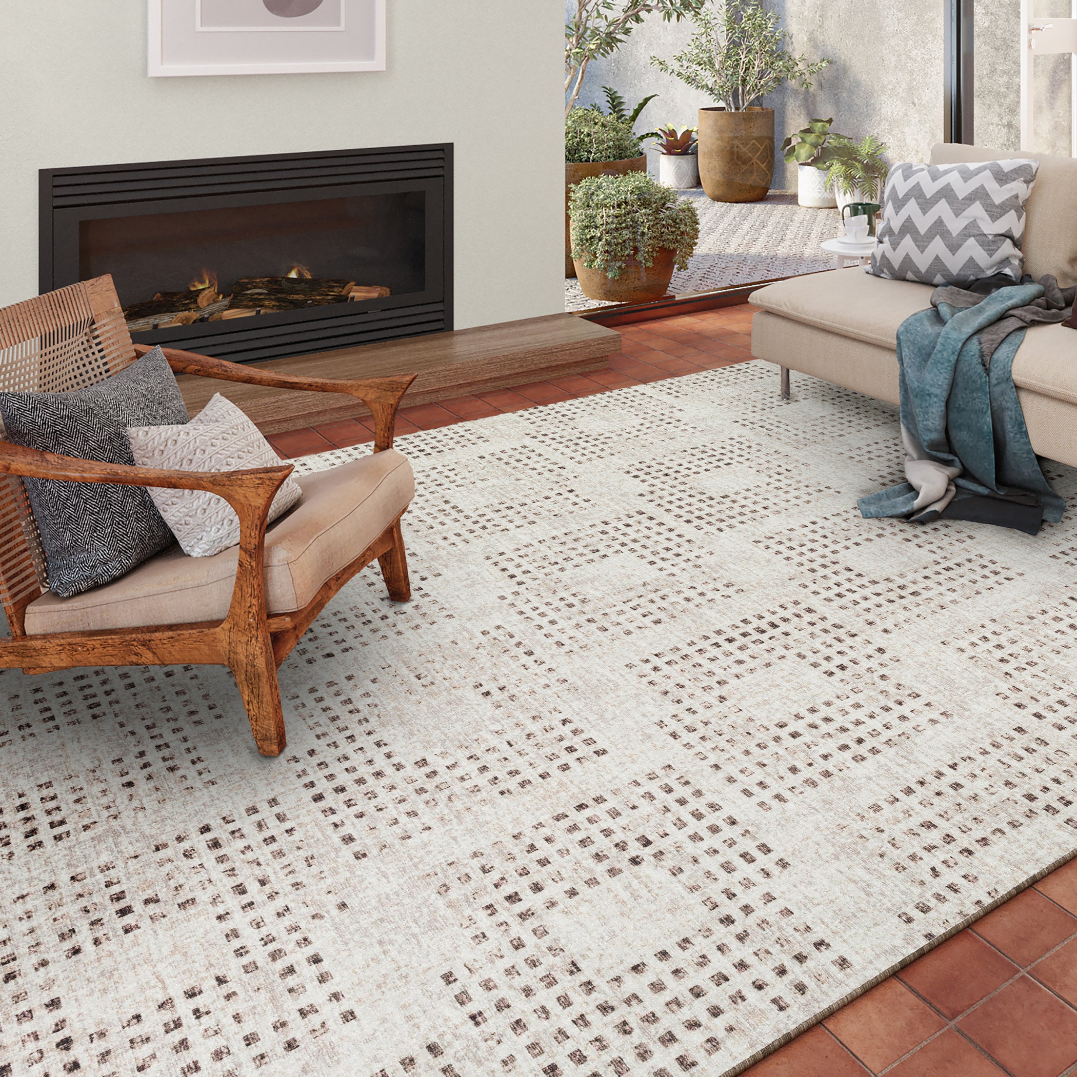 Indoor/Outdoor Transitional DA1 Ivory Rug 3' x 5' #shape_Rectangle