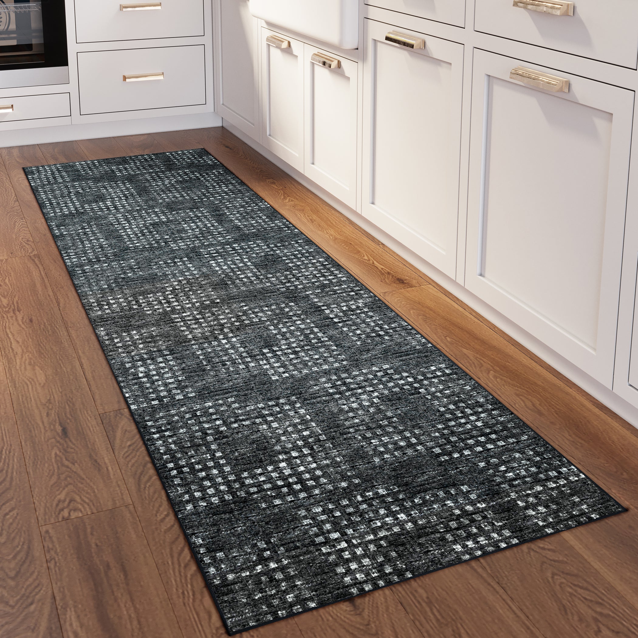 Indoor/Outdoor Transitional DA1 Midnight Black Rug 2'6" x 10' #shape_Runner