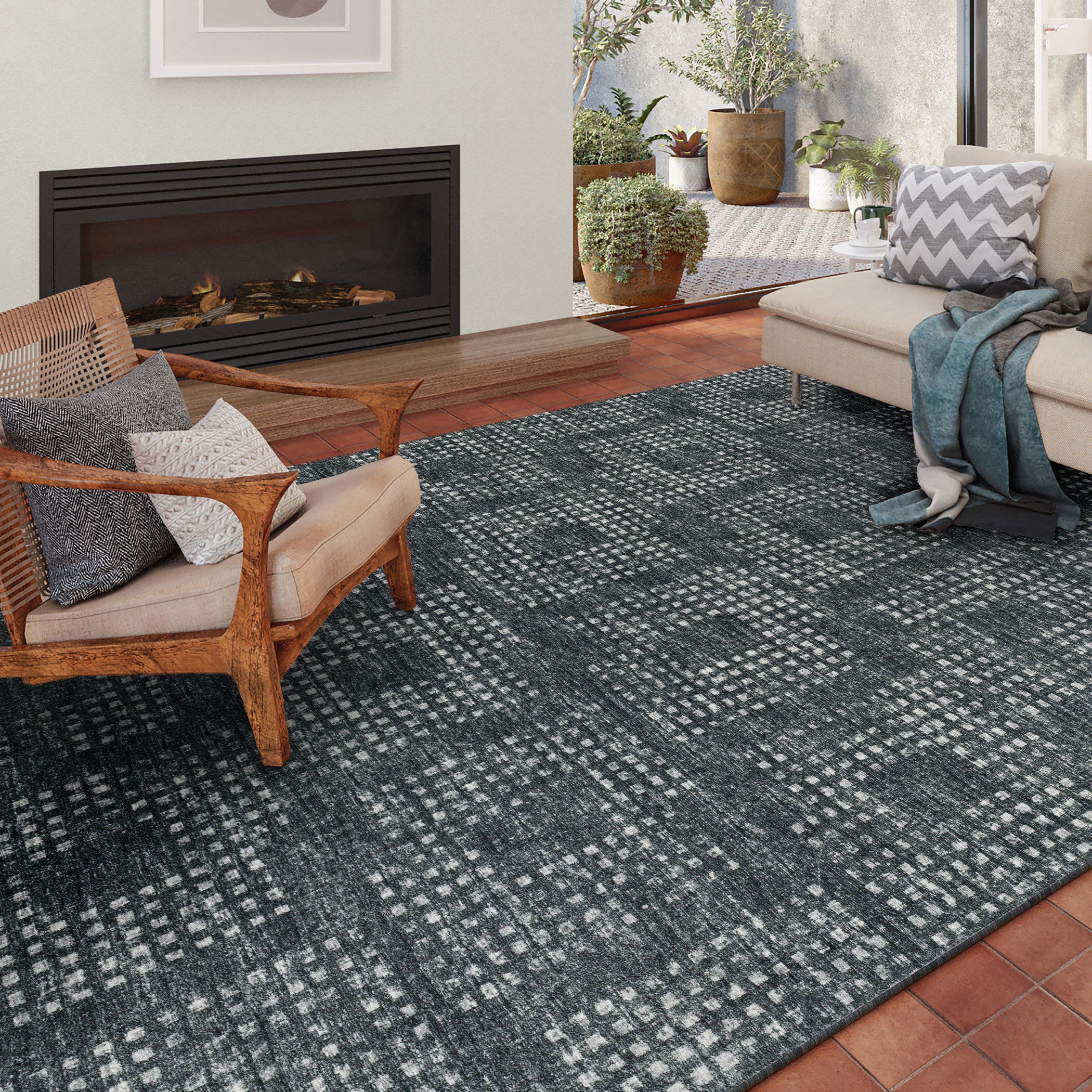 Indoor/Outdoor Transitional DA1 Midnight Black Rug 3' x 5' #shape_Rectangle