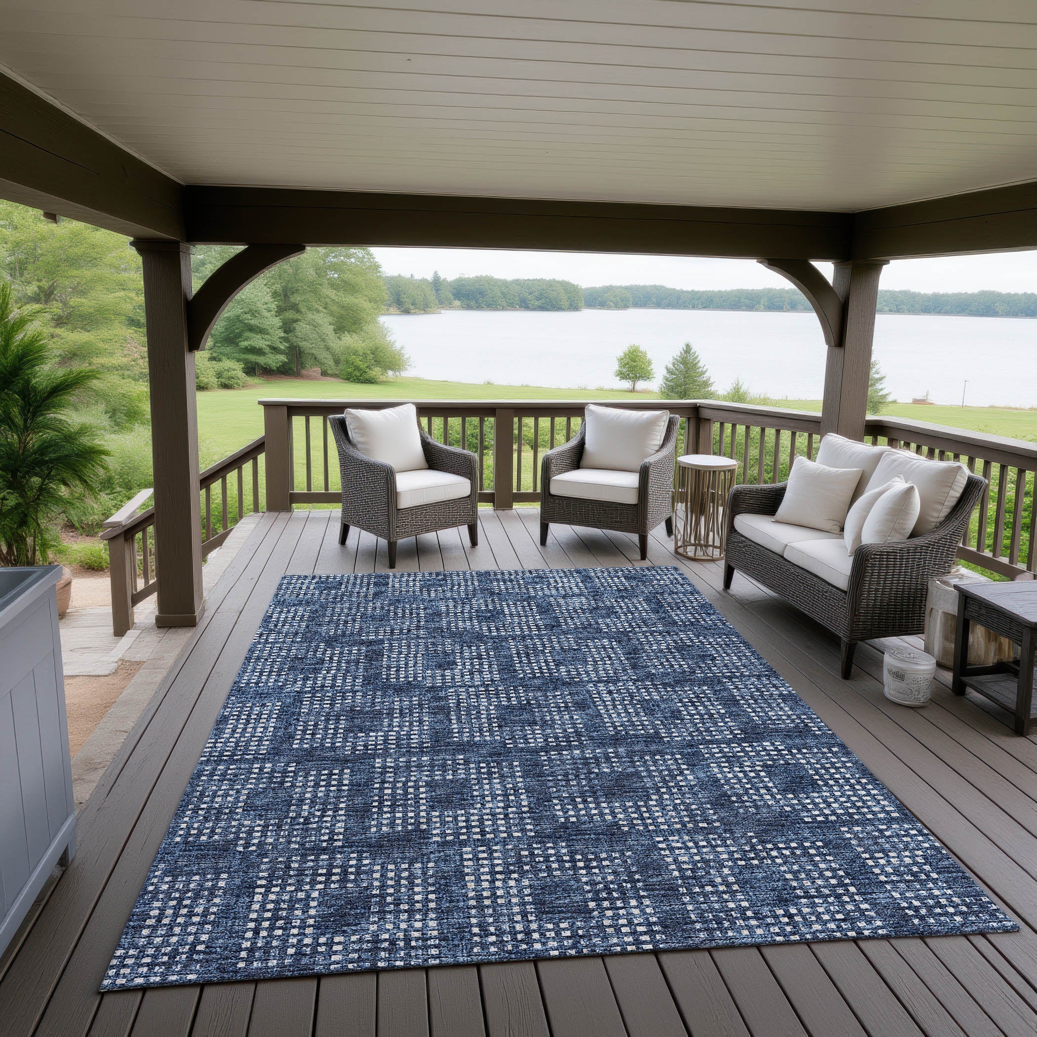 Indoor/Outdoor Transitional DA1 Navy Blue Rug 3' x 5' #shape_Rectangle