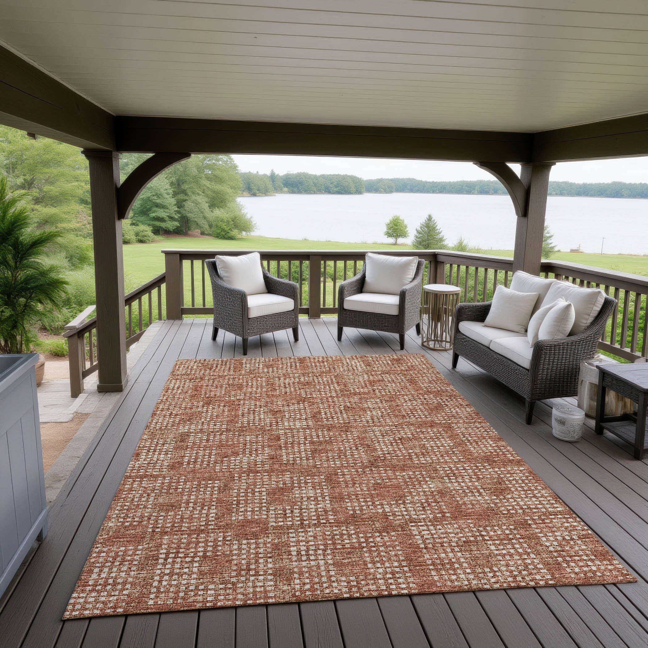 Indoor/Outdoor Transitional DA1 Paprika Orange Rug 3' x 5' #shape_Rectangle