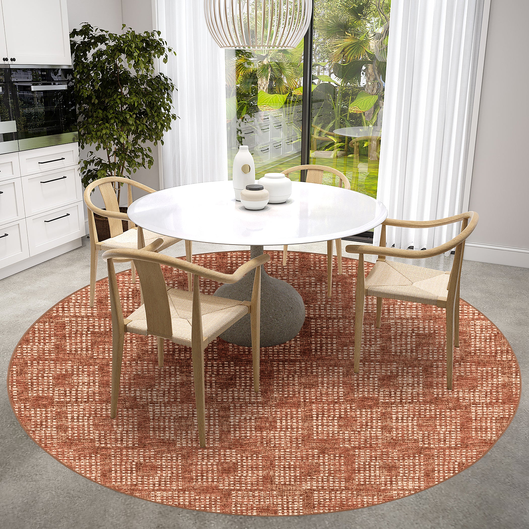 Indoor/Outdoor Transitional DA1 Paprika Orange Rug 4' x 4' #shape_Round