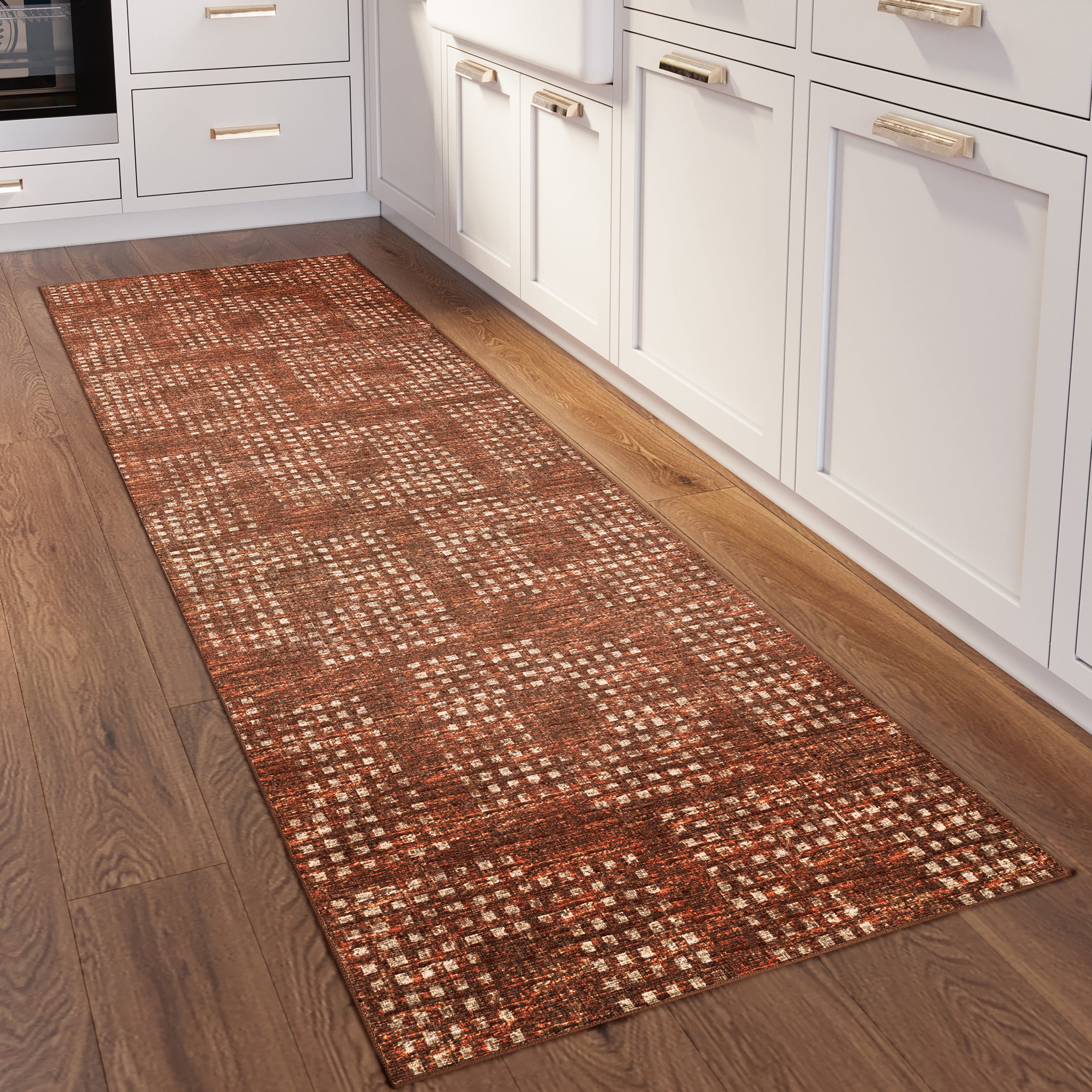 Indoor/Outdoor Transitional DA1 Paprika Orange Rug 2'6" x 10' #shape_Runner