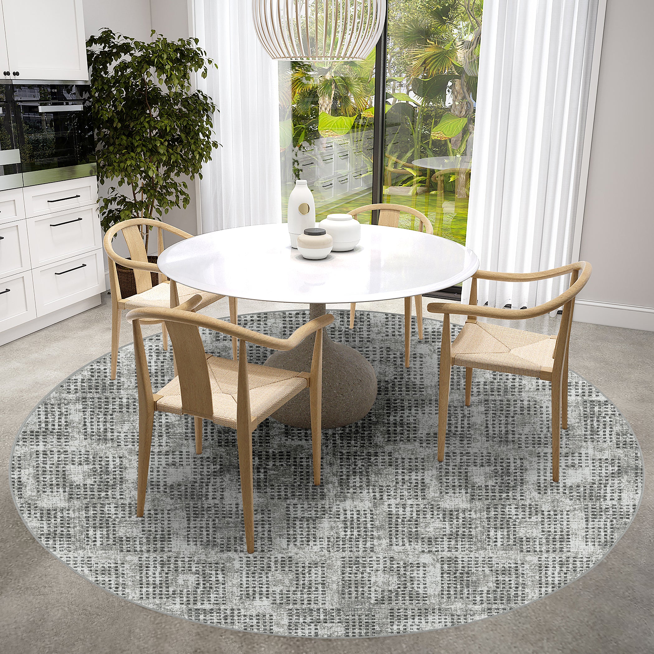 Indoor/Outdoor Transitional DA1 Pewter Gray Rug 4' x 4' #shape_Round