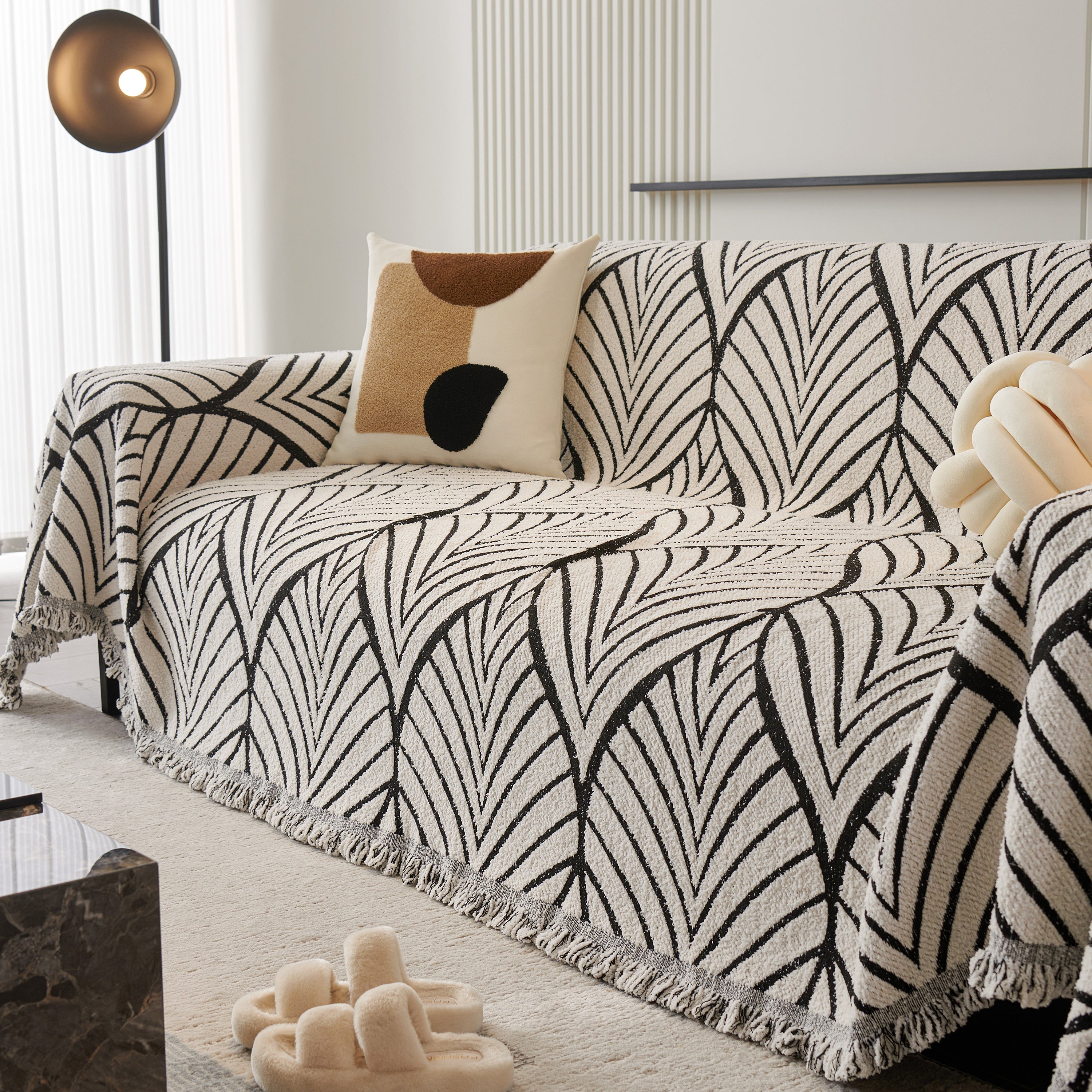 Maple Leaves Reversible Chenille Blanket Covers for Couch, Furniture Decoration Cover Sofa Slipcovers