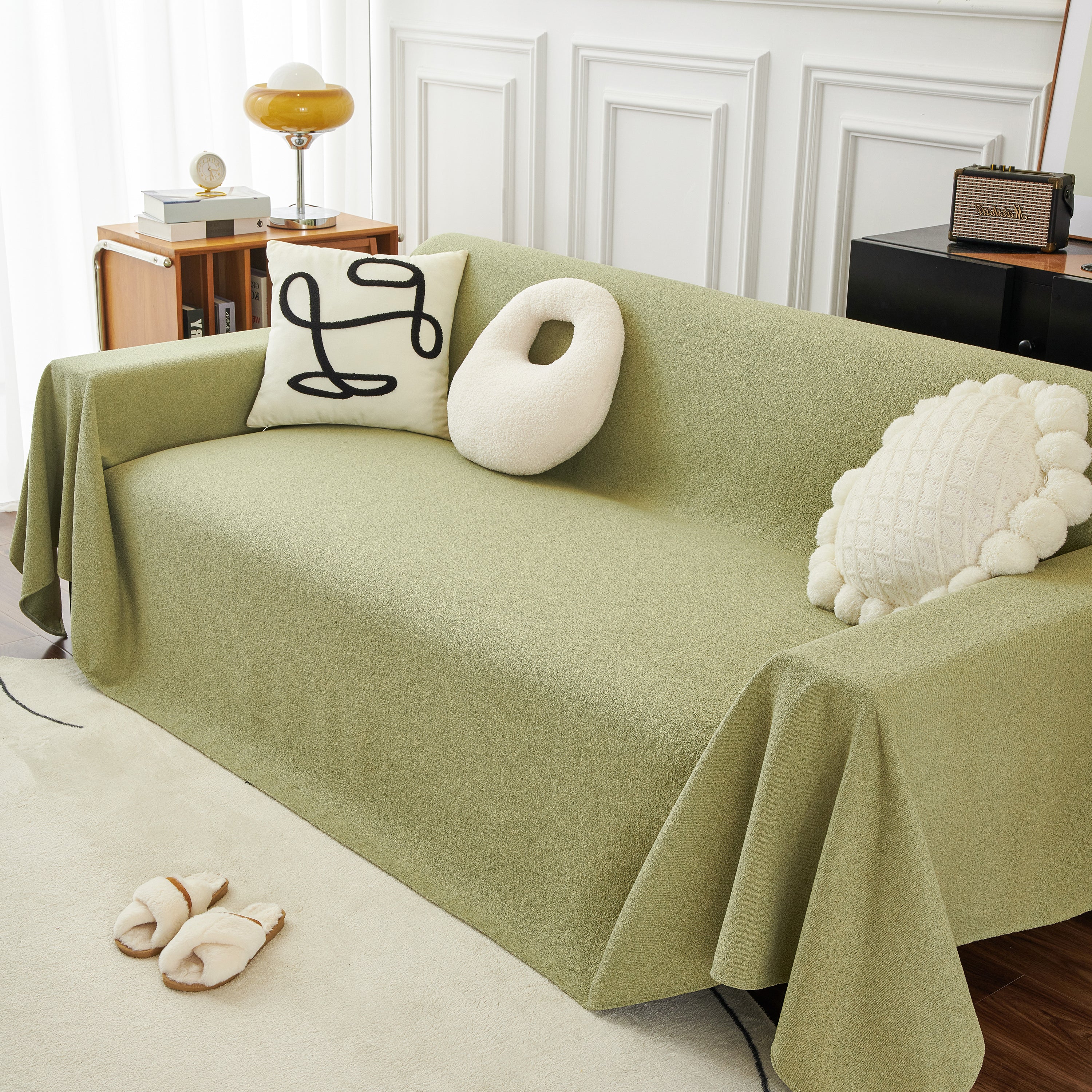 Teddy Throw Blanket and Stylish Slipcover for Couch, Waterproof Sofa Cover for Pets