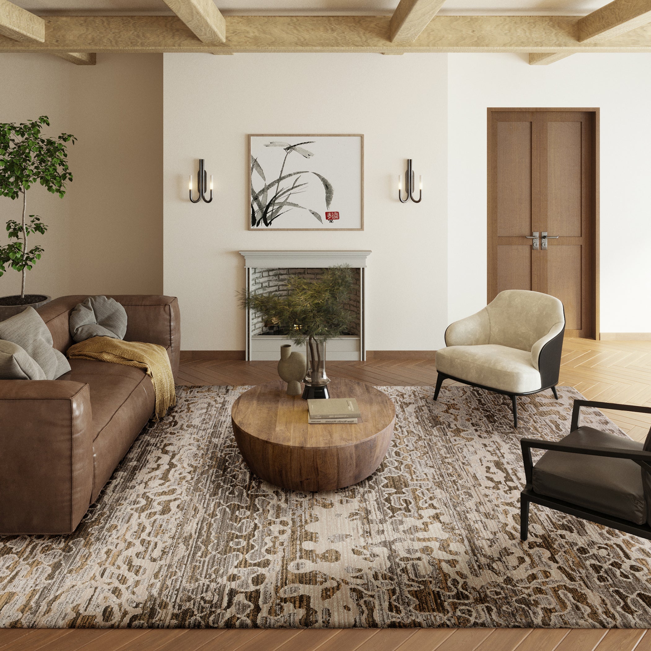 Transitional DZ6 Mocha Brown Rug 3'3" x 5'3" #shape_Rectangle