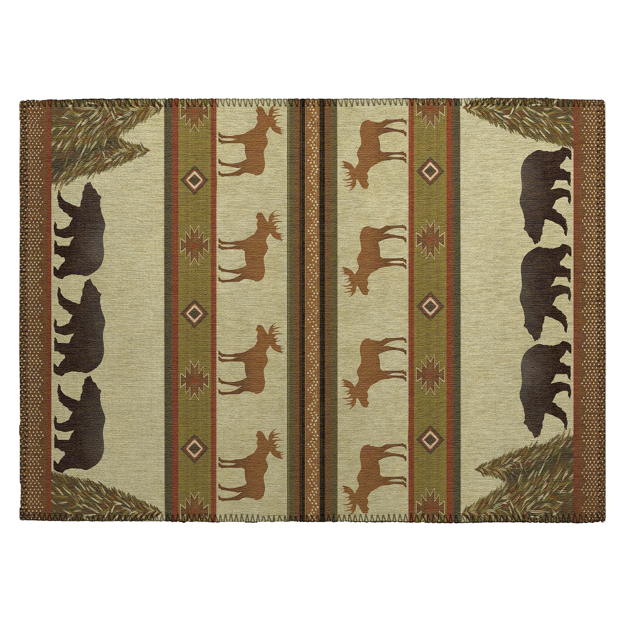Luxury Machine Washable Indoor/Outdoor Lodge EX1 Beige Brown Rug 1'8" x 2'6" #shape_Rectangle