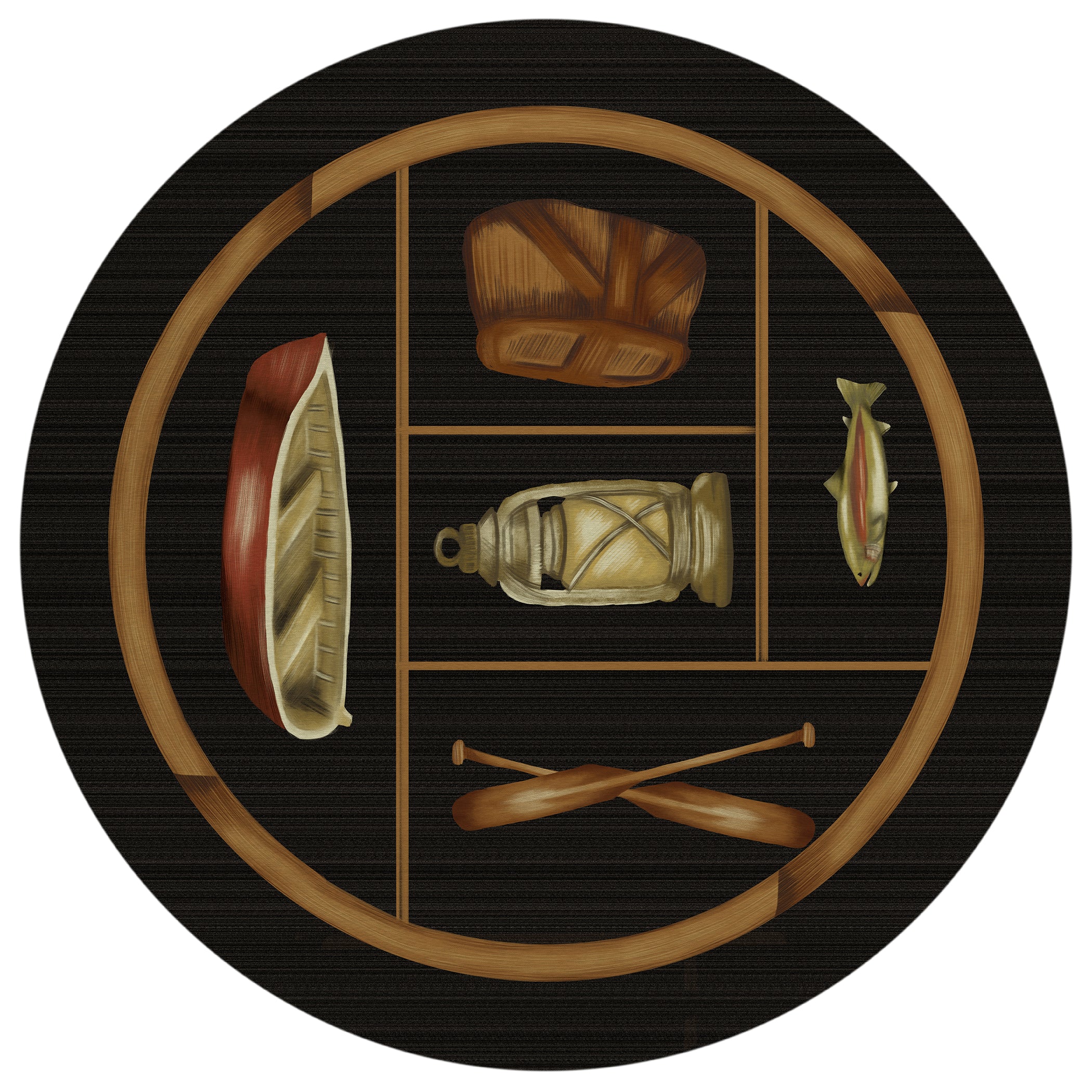 Luxury Machine Washable Indoor/Outdoor Lodge EX4 Black Rug 8' x 8' #shape_Round