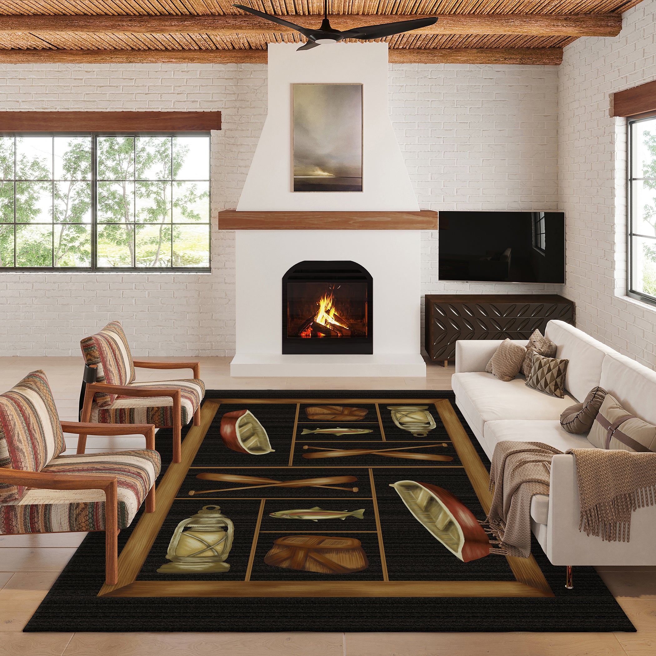 Luxury Machine Washable Indoor/Outdoor Lodge EX4 Black Rug 2'6" x 3'10" #shape_Rectangle