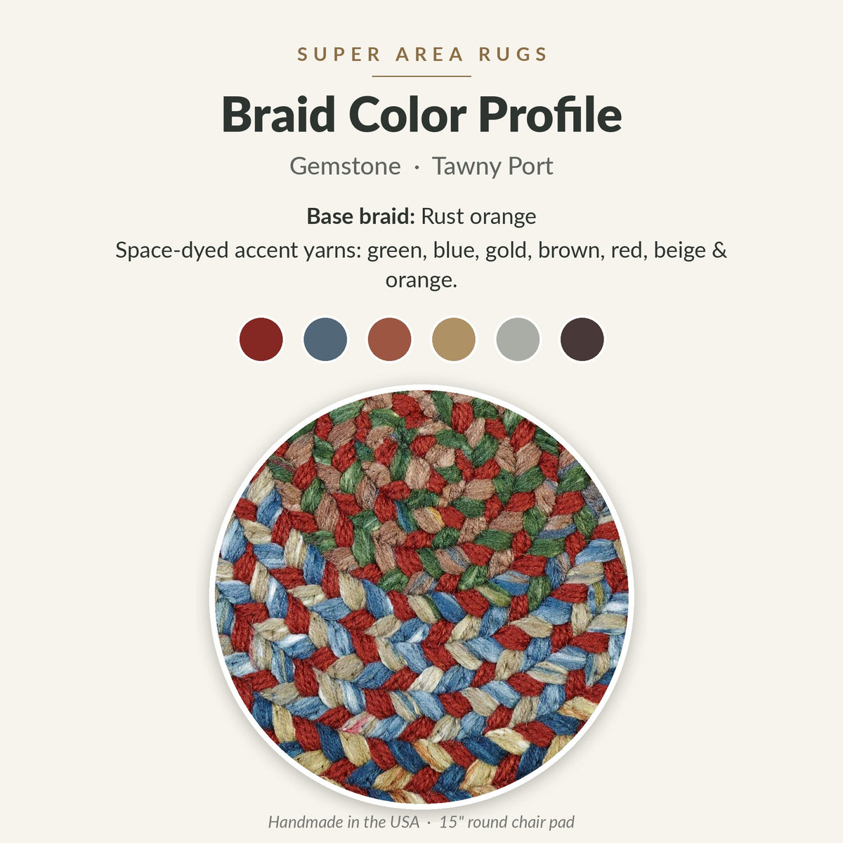 Gemstone Braided Chair Pad - Tawny Port - braid color profile