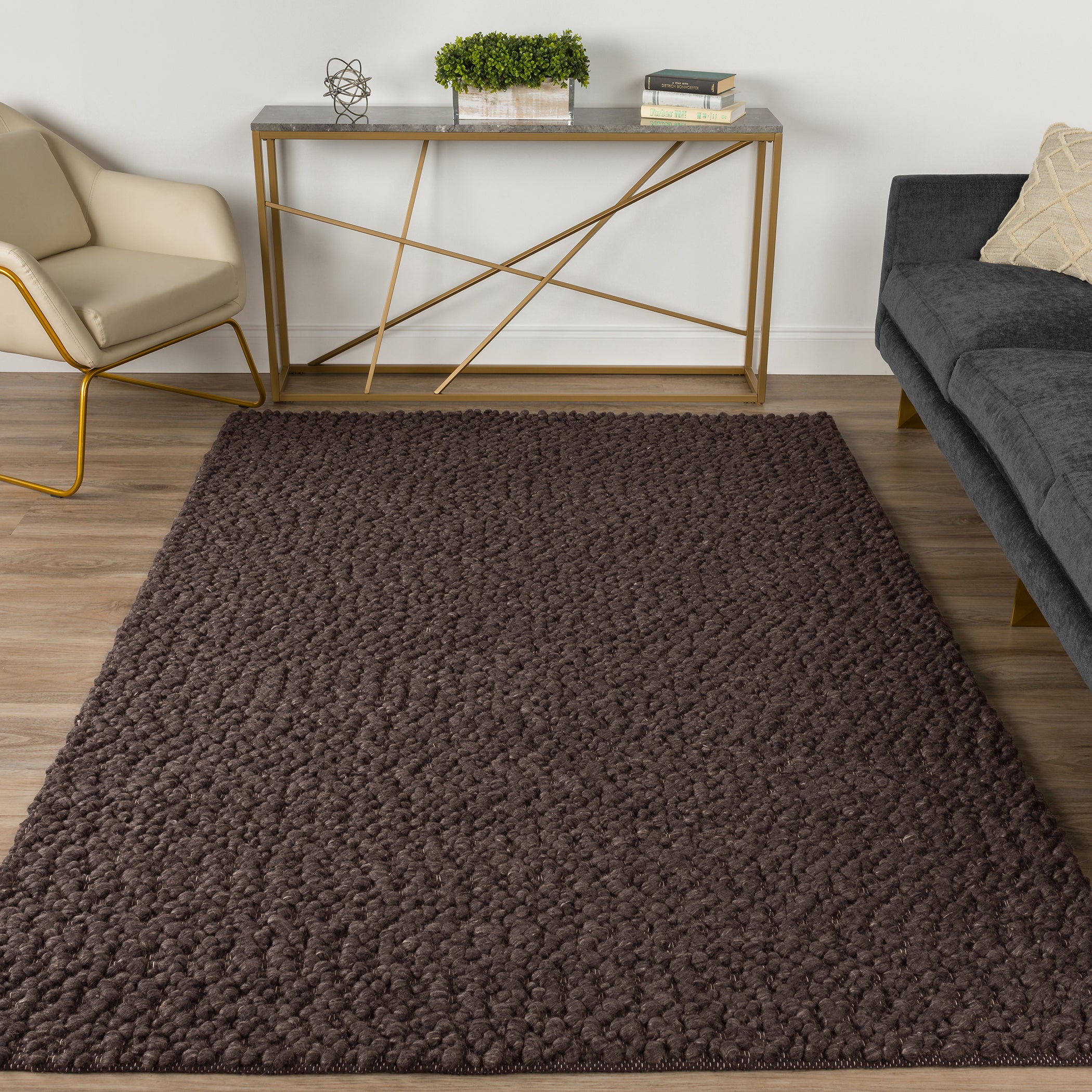 Transitional GR1 Chocolate Brown Wool Rug 3'6" x 5'6" #shape_Rectangle