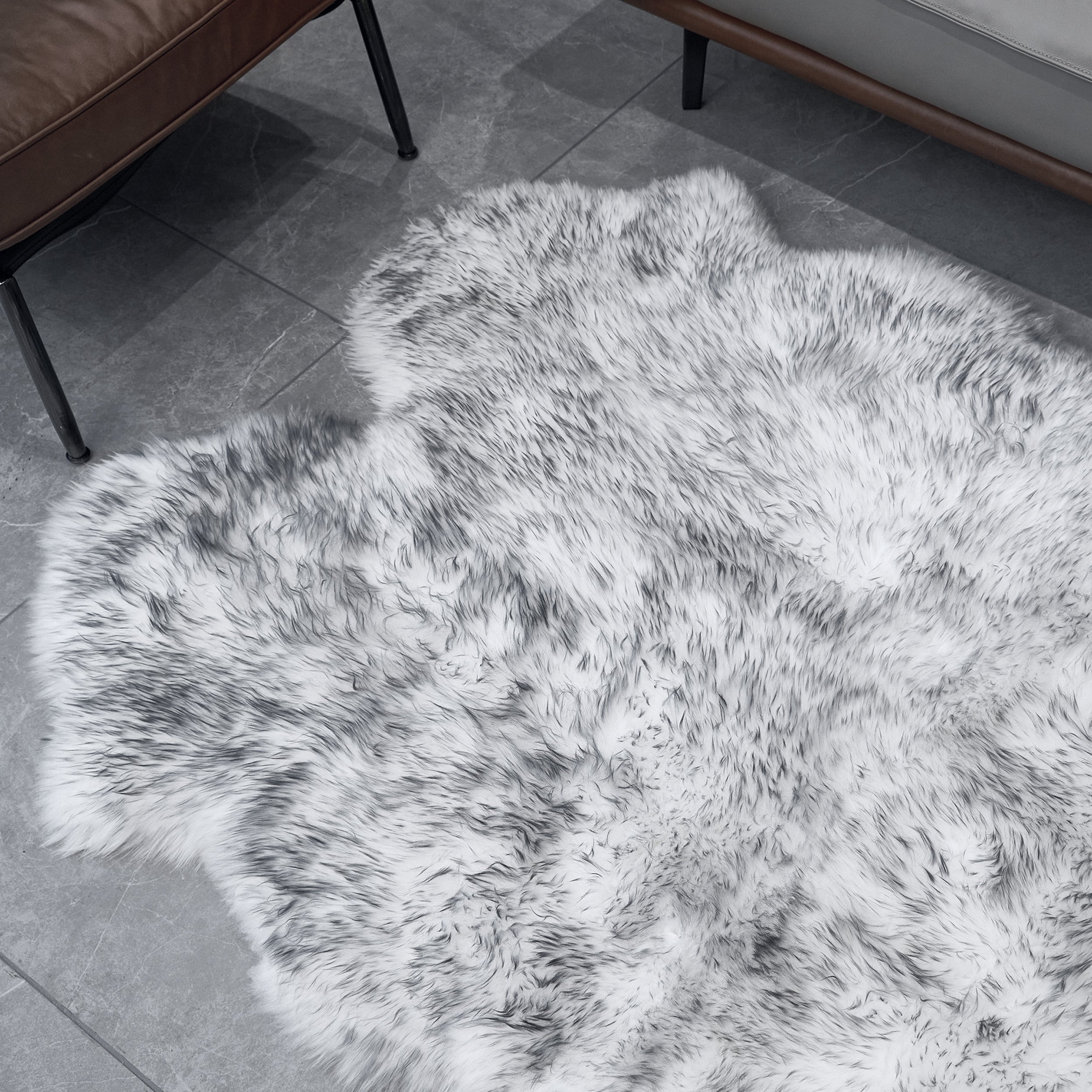 Natural Sheepskin Rug Shearling Fur Pelt Shaggy Carpet #color_Gray Tips