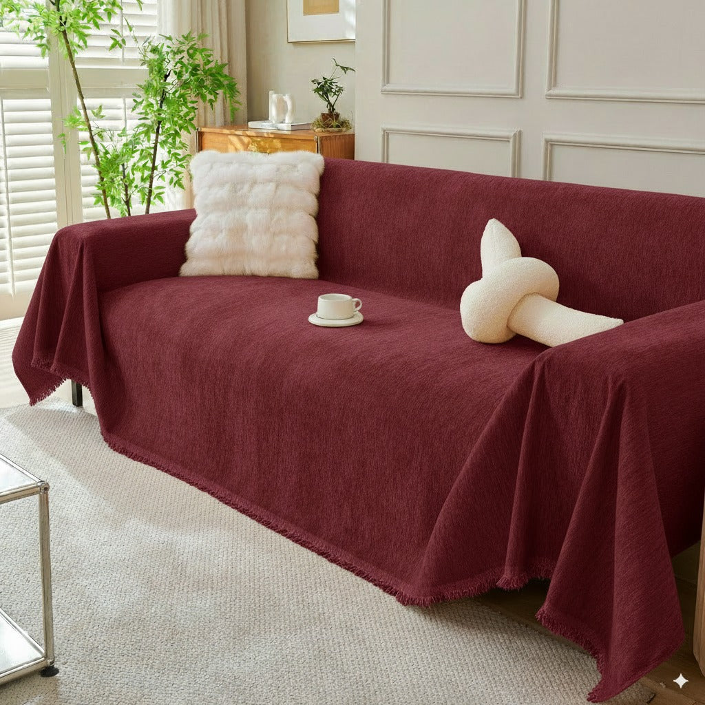 Solid Color Chenille Sofa Throw Blanket, Soft & Plush Decorative Couch Throw Cover