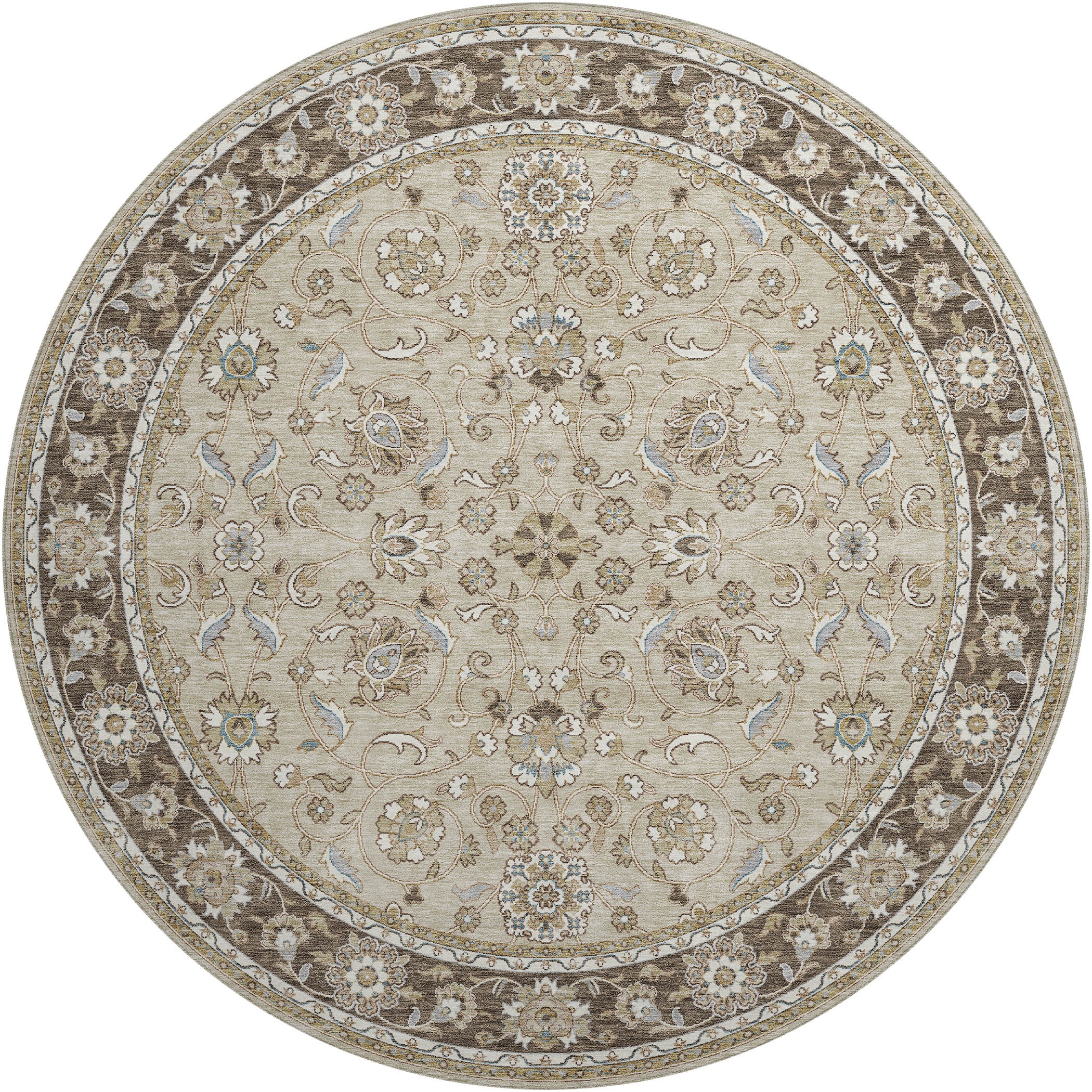 Luxury Washable Indoor/Outdoor traditional HY1 Beige Brown Rug 8' x 8' #shape_Round