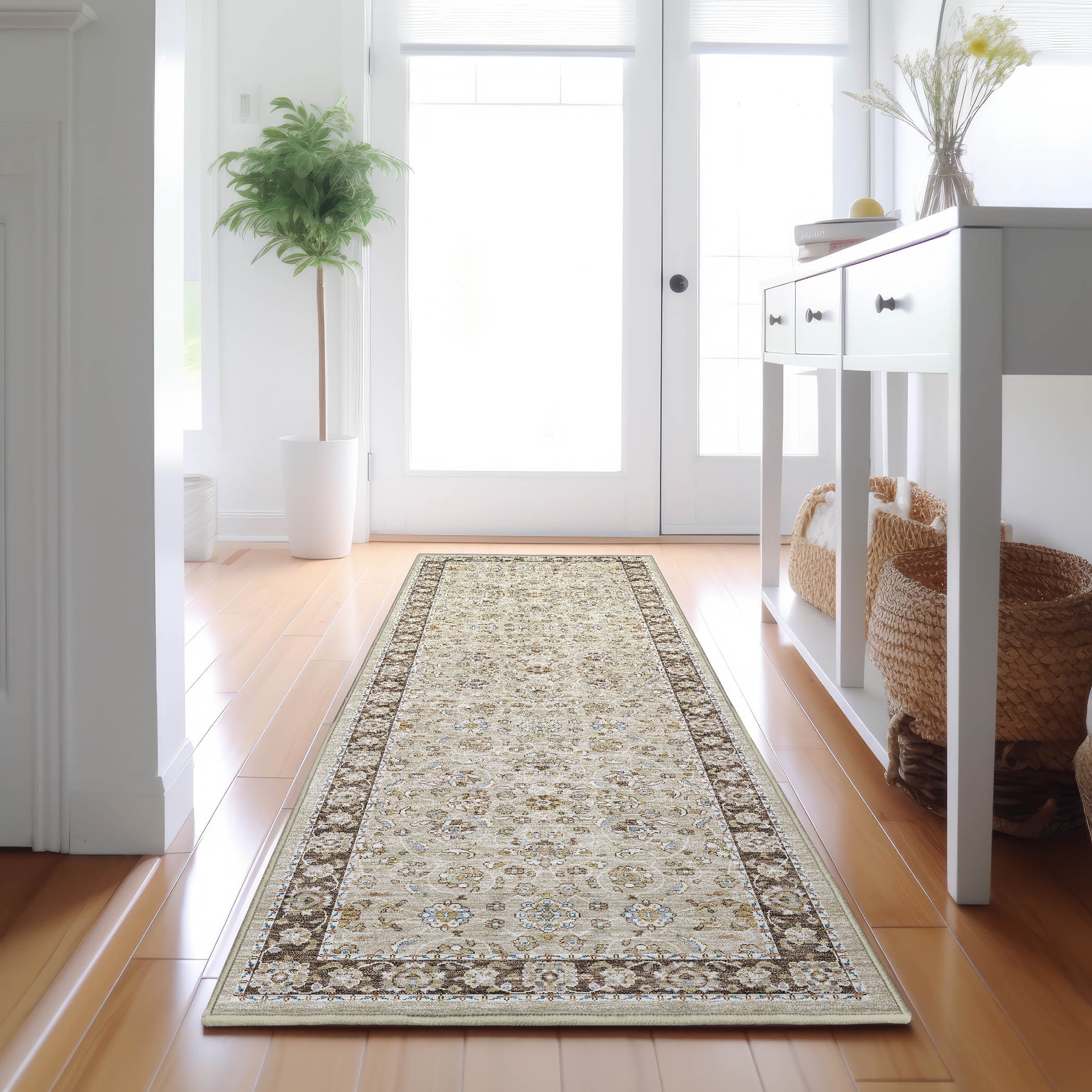 Luxury Washable Indoor/Outdoor traditional HY1 Beige Brown Rug 2'3" x 7'6" #shape_Runner