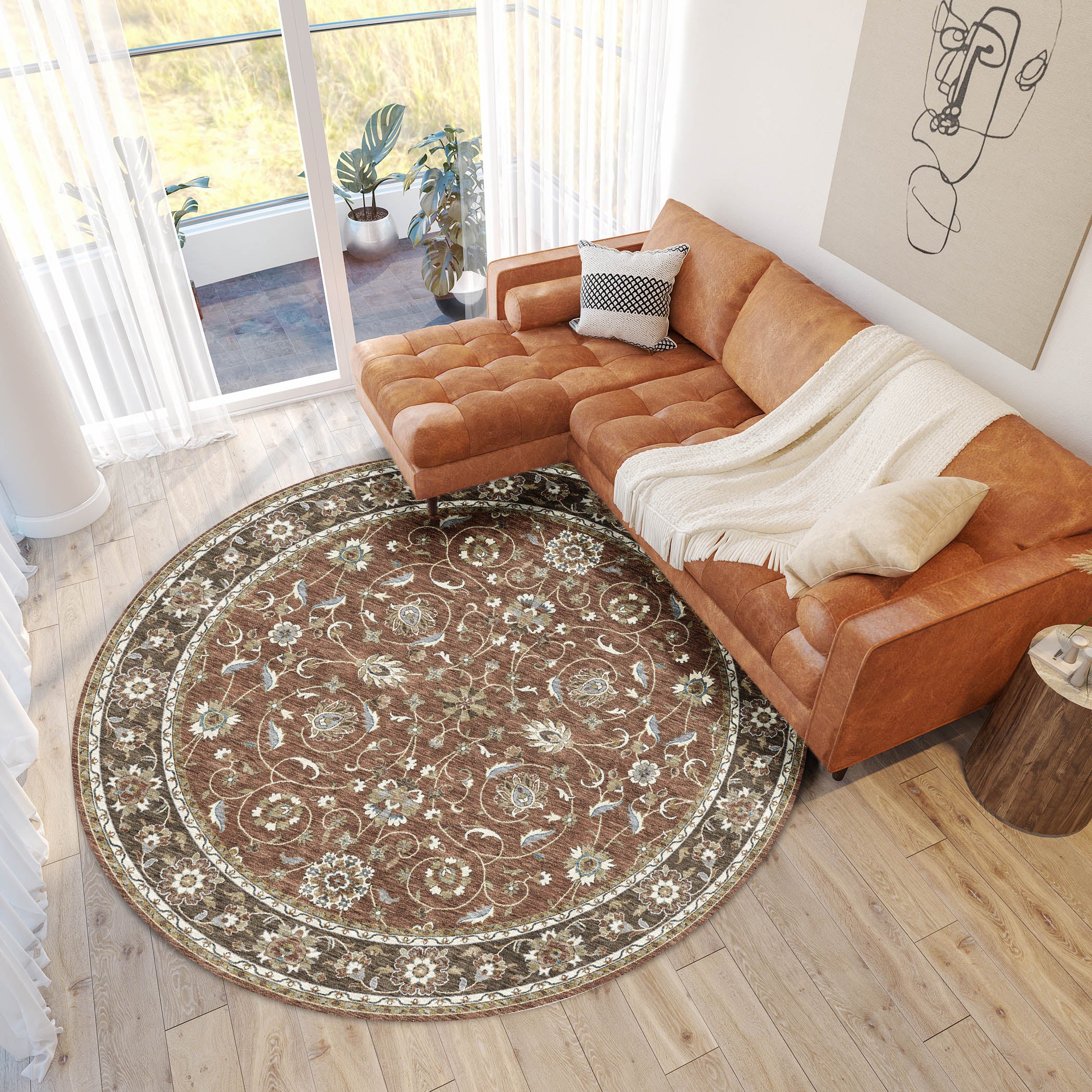 Luxury Washable Indoor/Outdoor traditional HY1 Paprika Orange Rug 8' x 8' #shape_Round