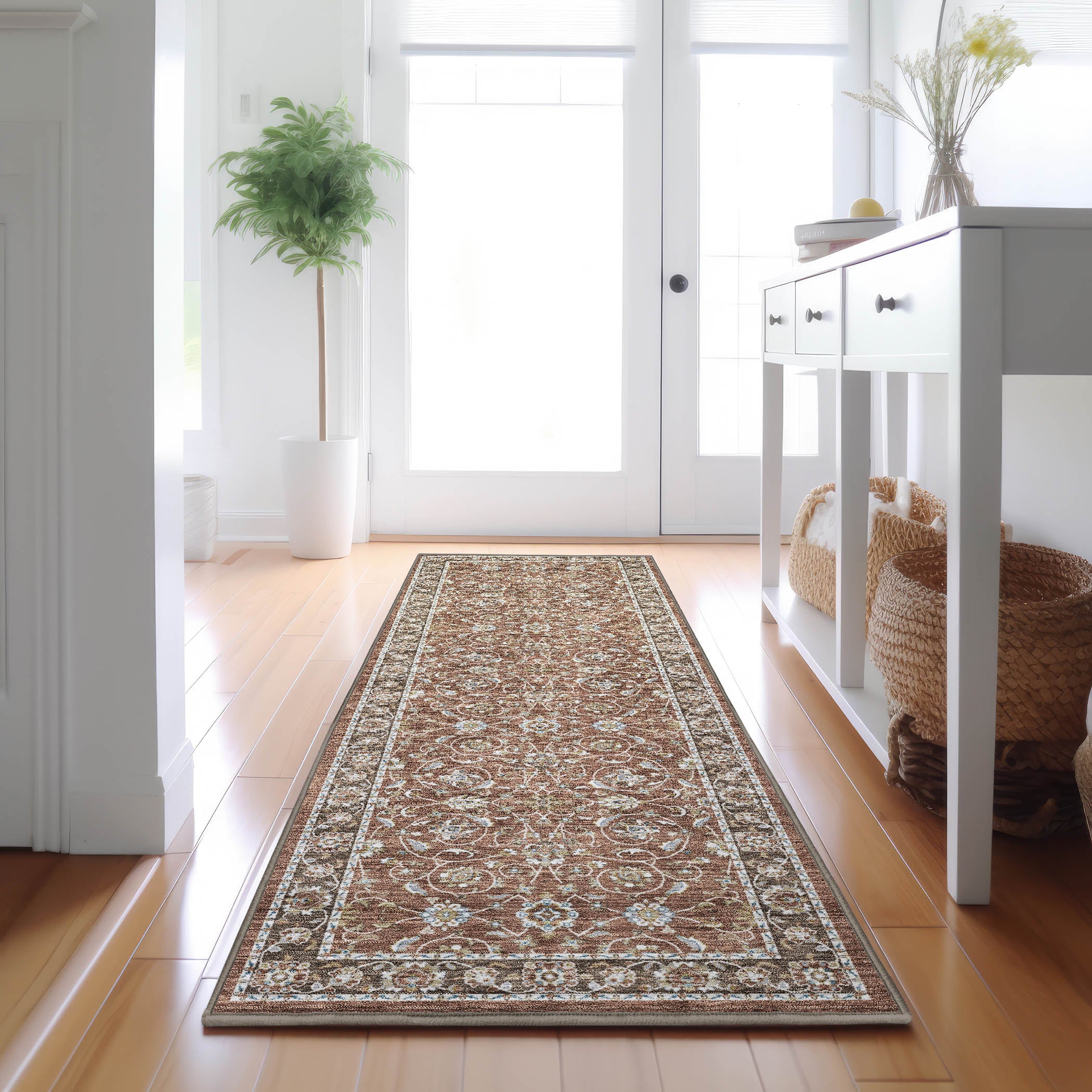 Luxury Washable Indoor/Outdoor traditional HY1 Paprika Orange Rug 2'3" x 7'6" #shape_Runner