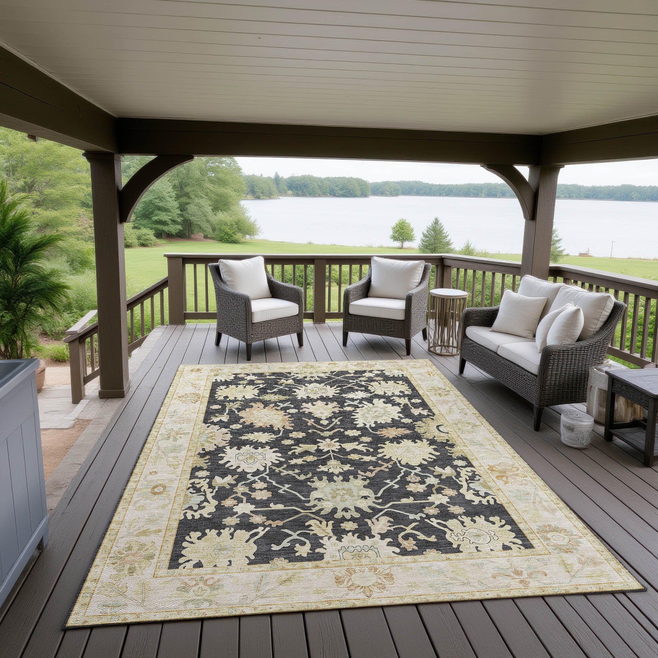 Luxury Washable Indoor/Outdoor traditional HY2 Black Rug 1'8" x 2'6" #shape_Rectangle