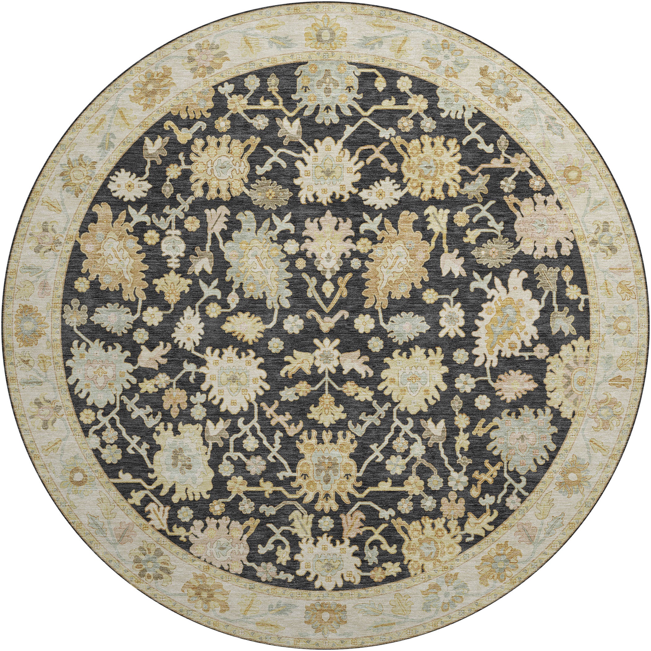 Luxury Washable Indoor/Outdoor traditional HY2 Black Rug 8' x 8' #shape_Round