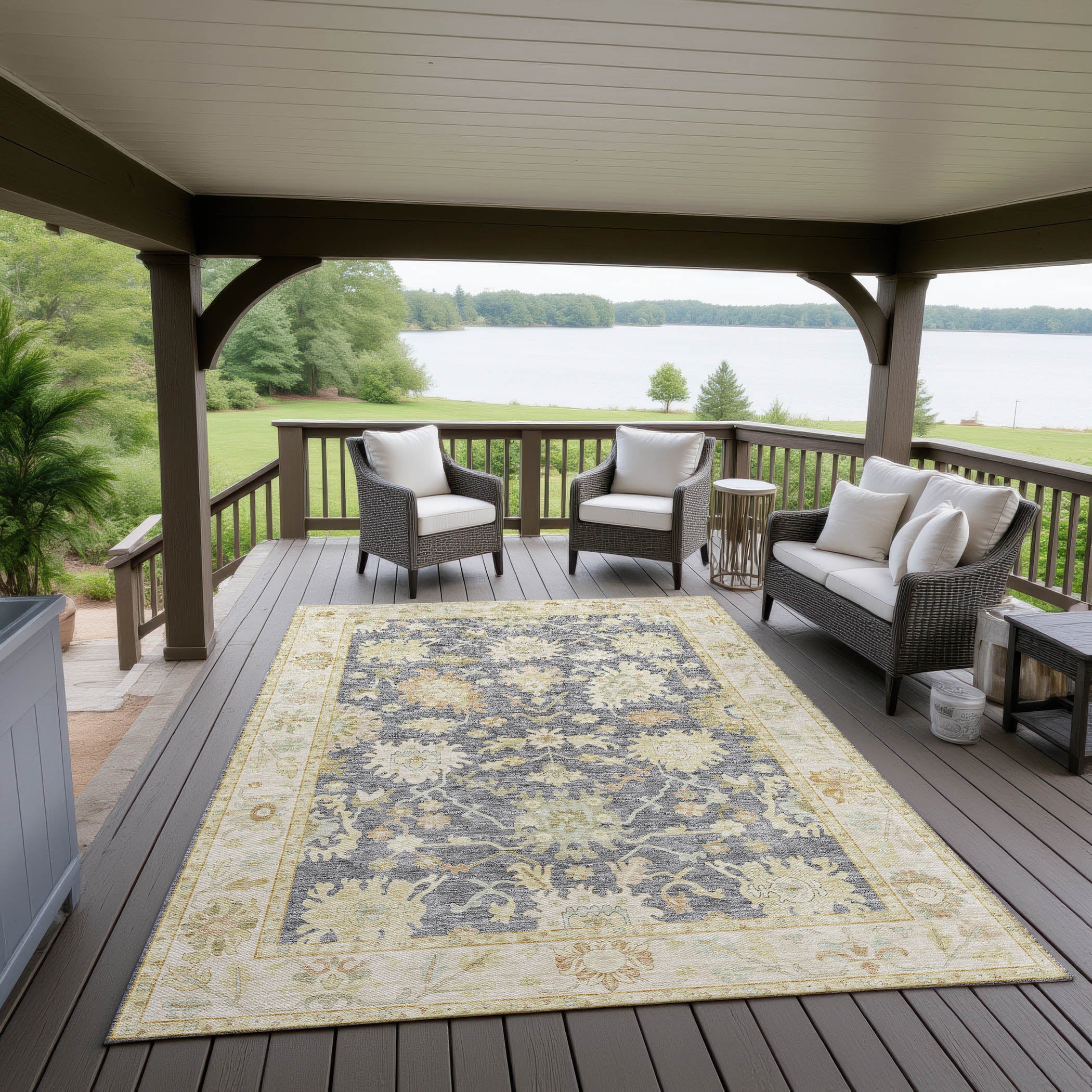 Luxury Washable Indoor/Outdoor traditional HY2 Gray Rug 1'8" x 2'6" #shape_Rectangle