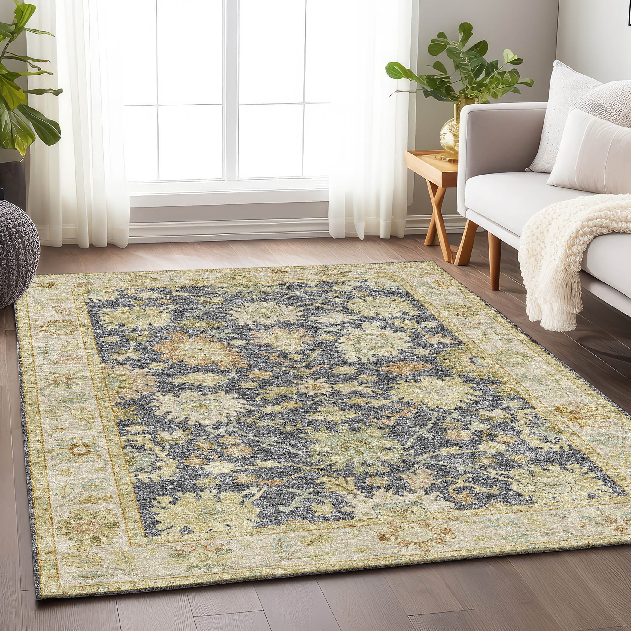 Luxury Washable Indoor/Outdoor traditional HY2 Gray Rug 1'8" x 2'6" #shape_Rectangle