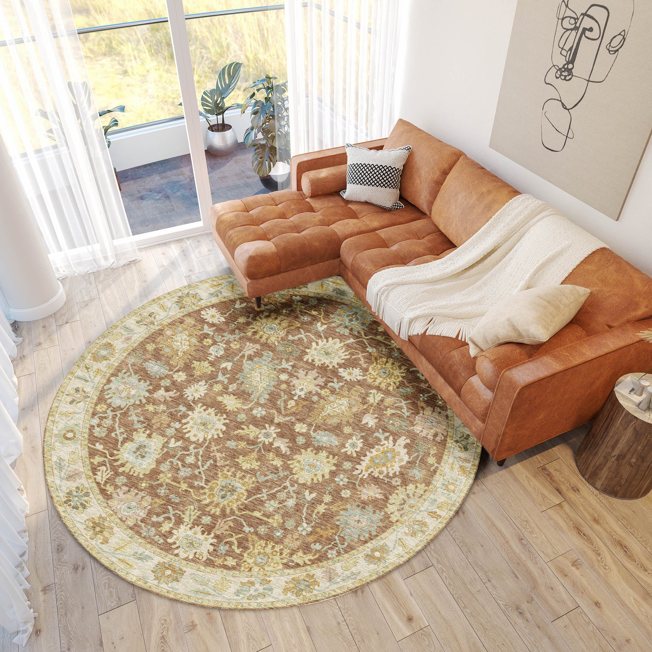 Luxury Washable Indoor/Outdoor traditional HY2 Paprika Red Rug 8' x 8' #shape_Round