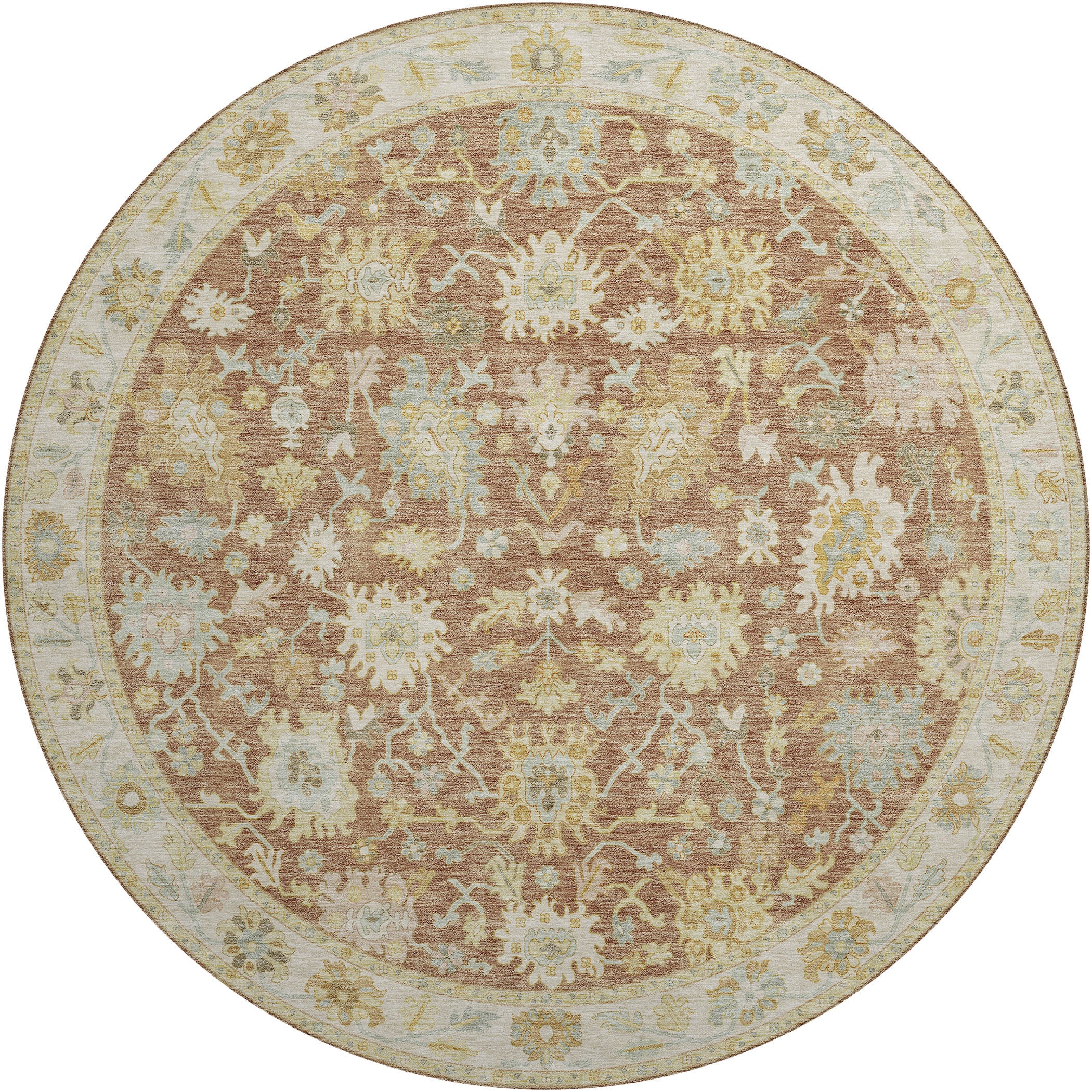 Luxury Washable Indoor/Outdoor traditional HY2 Paprika Red Rug 8' x 8' #shape_Round