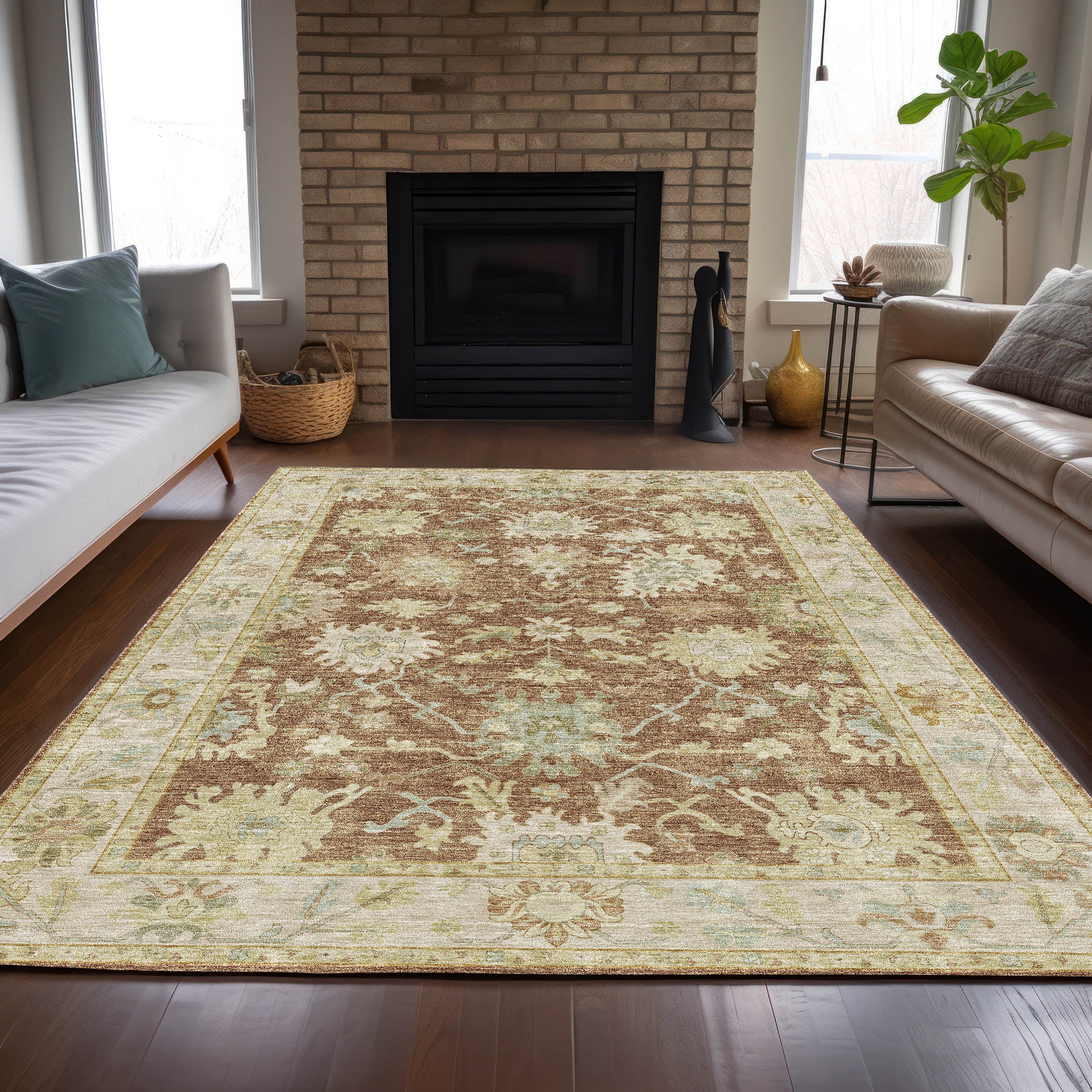 Luxury Washable Indoor/Outdoor traditional HY2 Paprika Red Rug 1'8" x 2'6" #shape_Rectangle