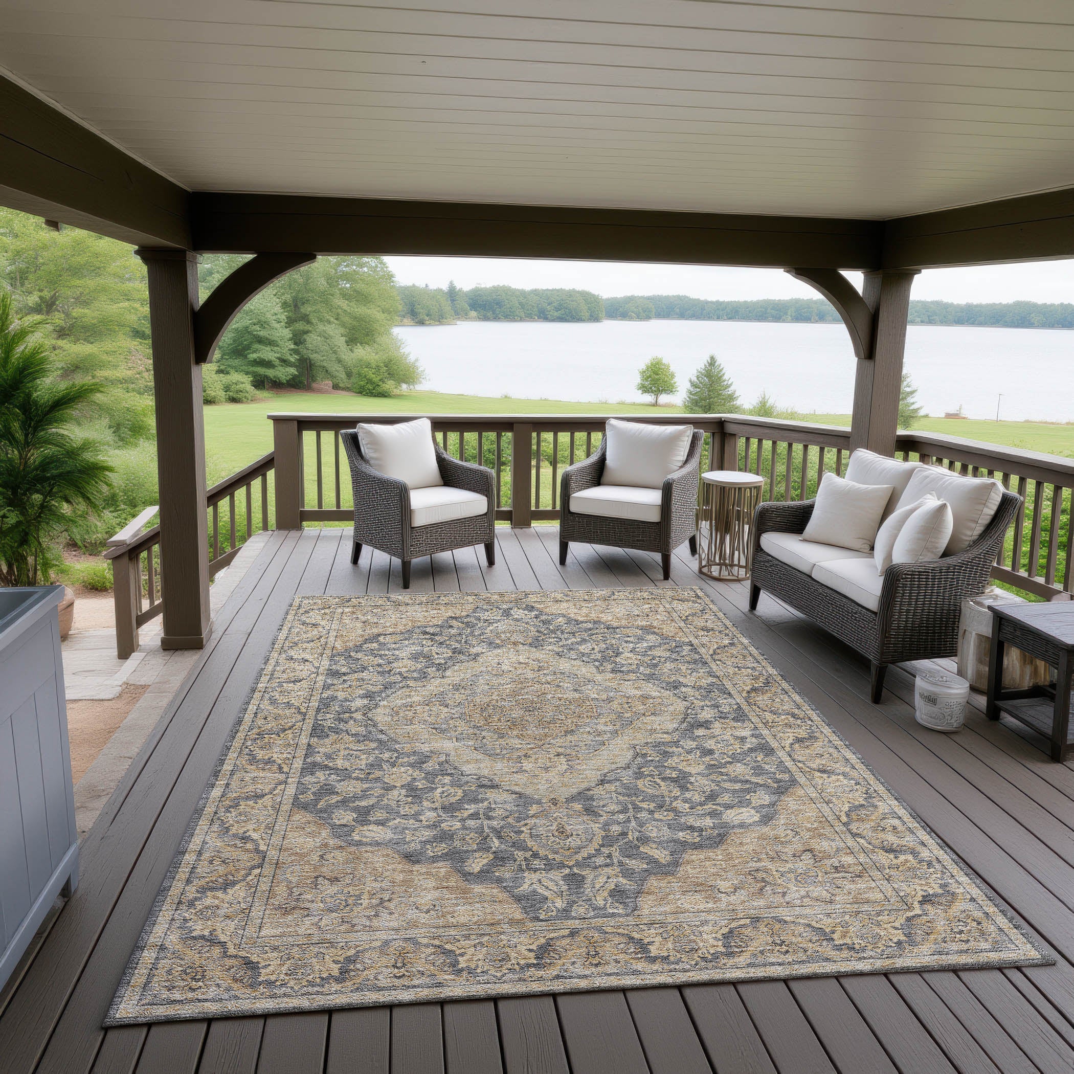 Luxury Washable Indoor/Outdoor traditional HY3 Charcoal Gray Rug 1'8" x 2'6" #shape_Rectangle