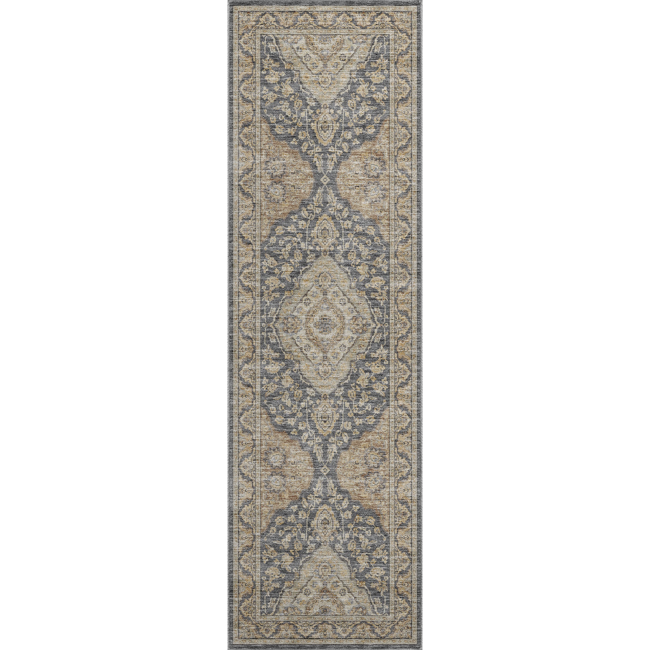 Luxury Washable Indoor/Outdoor traditional HY3 Charcoal Gray Rug 2'3" x 7'6" #shape_Runner