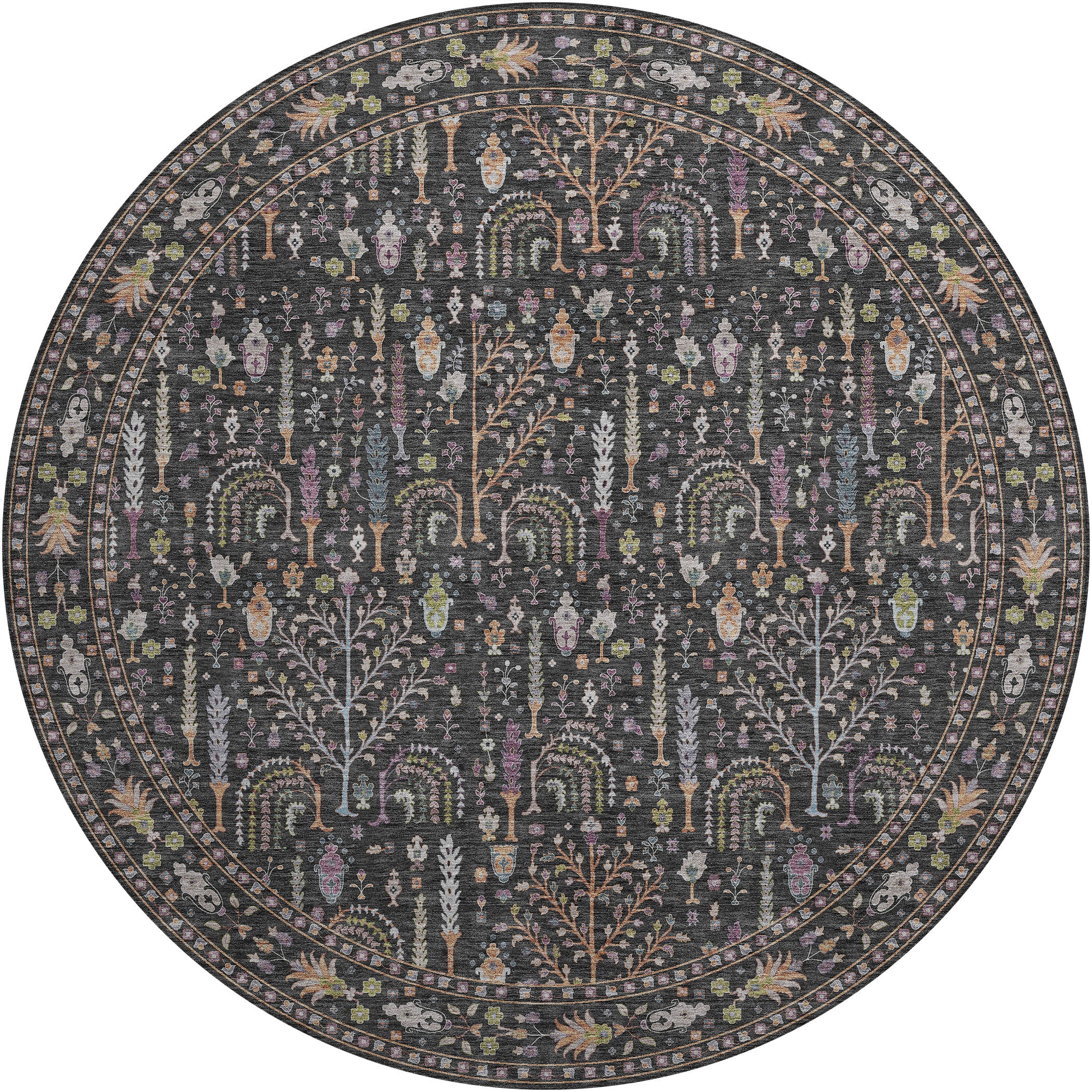 Luxury Washable Indoor/Outdoor traditional HY5 Black Rug 8' x 8' #shape_Round