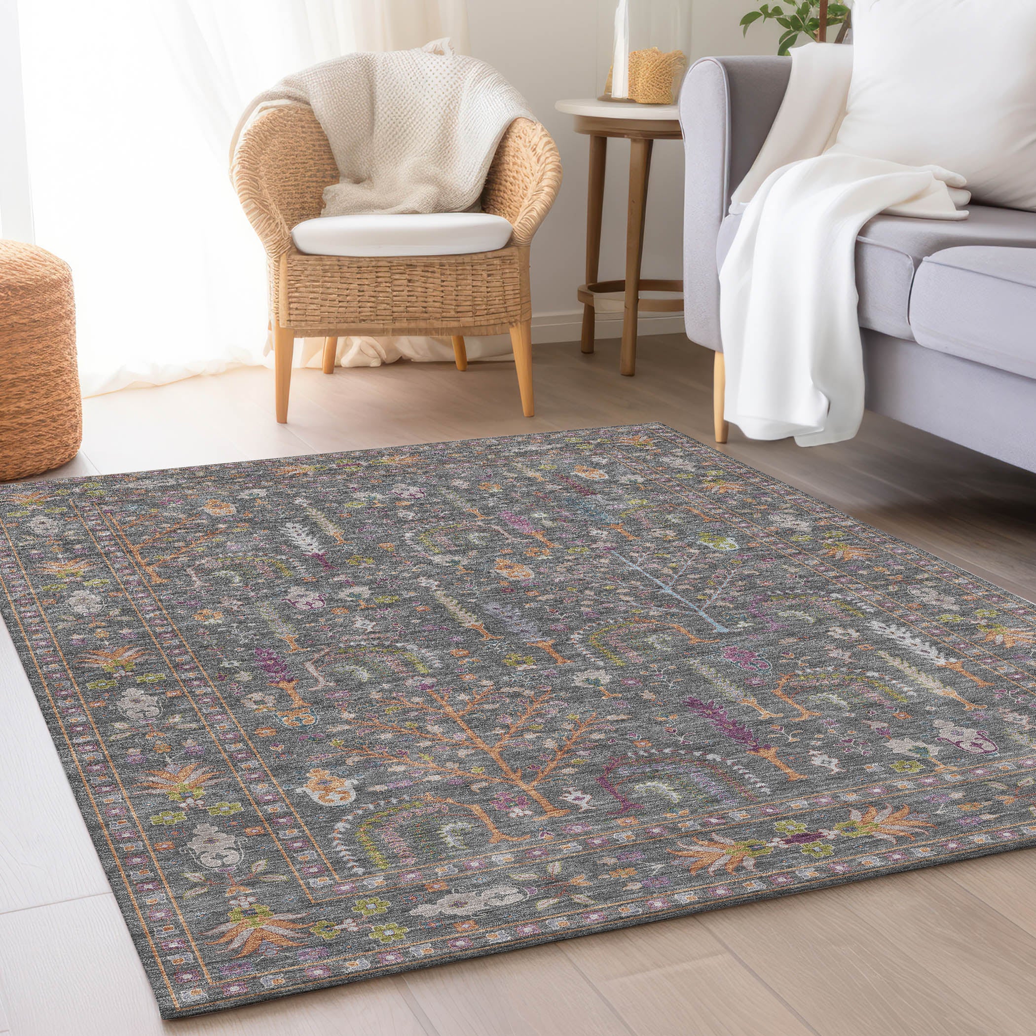 Luxury Washable Indoor/Outdoor traditional HY5 Gray Rug 1'8" x 2'6" #shape_Rectangle