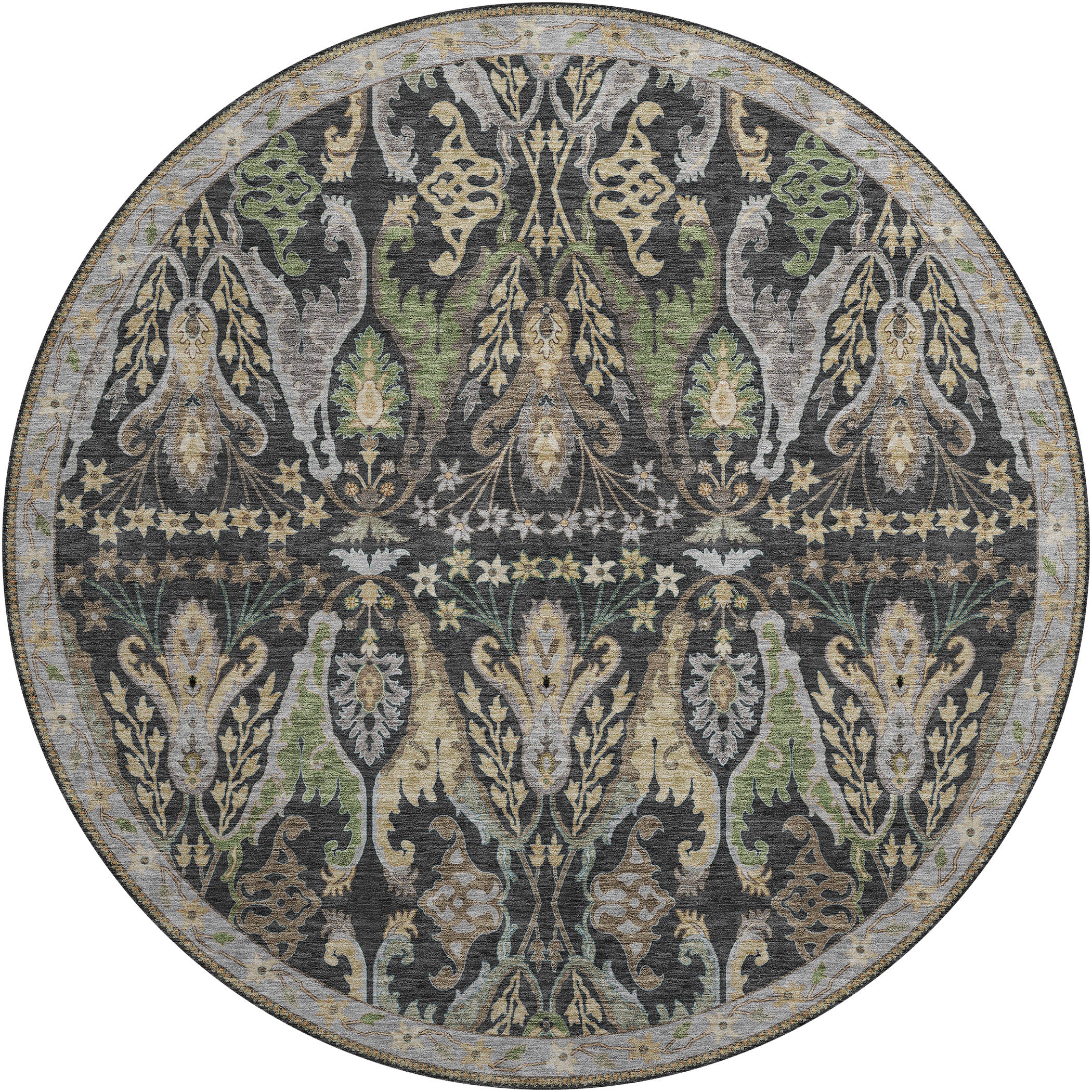 Luxury Washable Indoor/Outdoor traditional HY6 Black Rug 8' x 8' #shape_Round