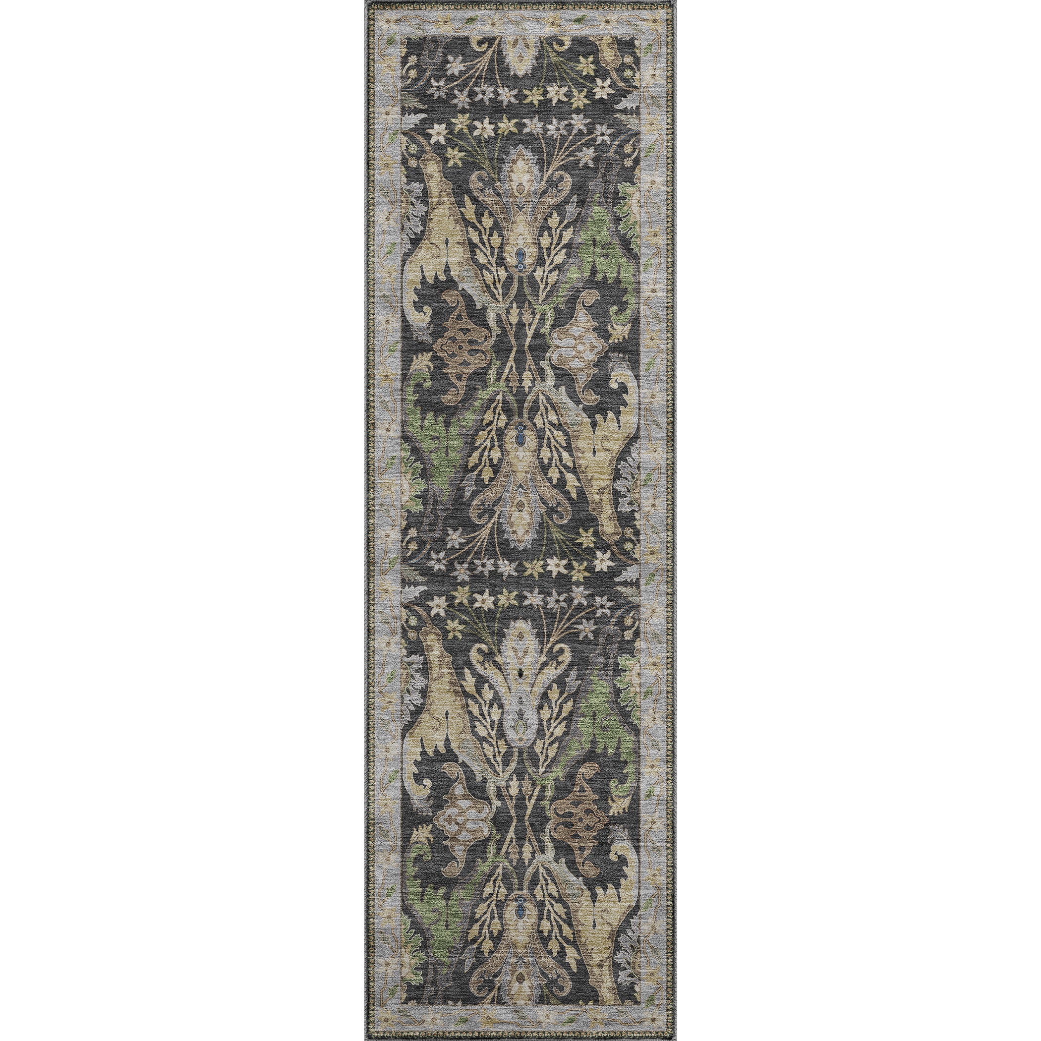 Luxury Washable Indoor/Outdoor traditional HY6 Black Rug 2'3" x 7'6" #shape_Runner