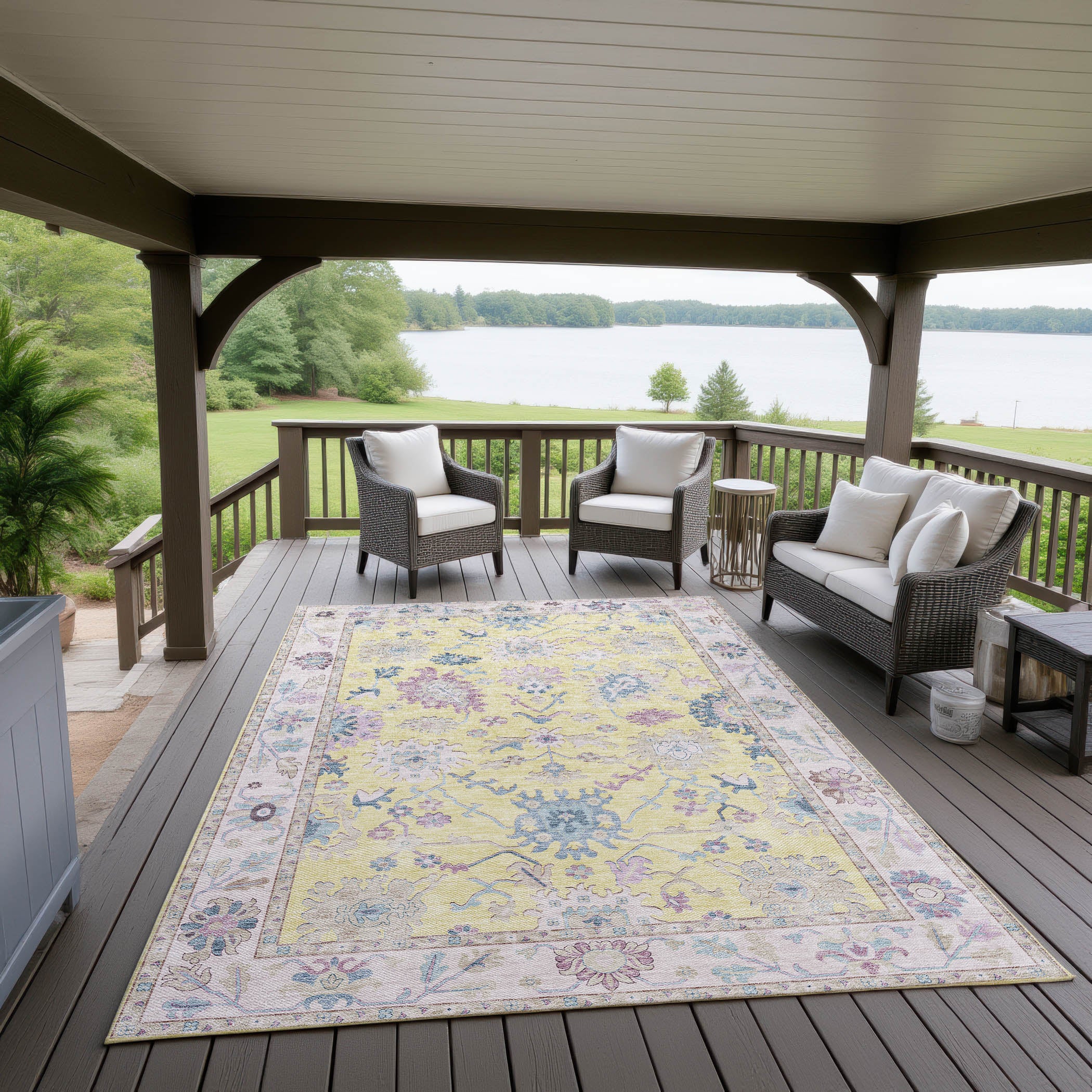 Luxury Washable Indoor/Outdoor traditional HY7 Yellow Gold Rug 1'8" x 2'6" #shape_Rectangle