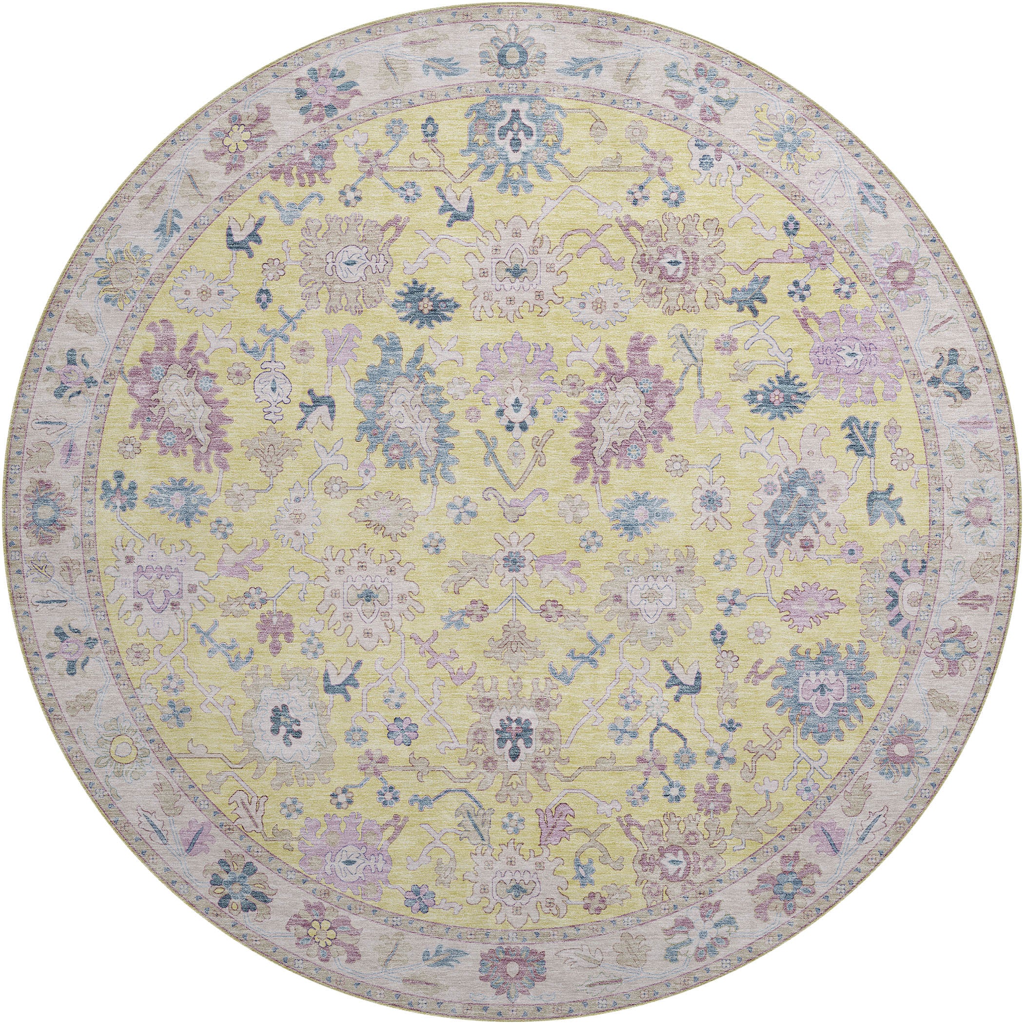 Luxury Washable Indoor/Outdoor traditional HY7 Yellow Gold Rug 8' x 8' #shape_Round