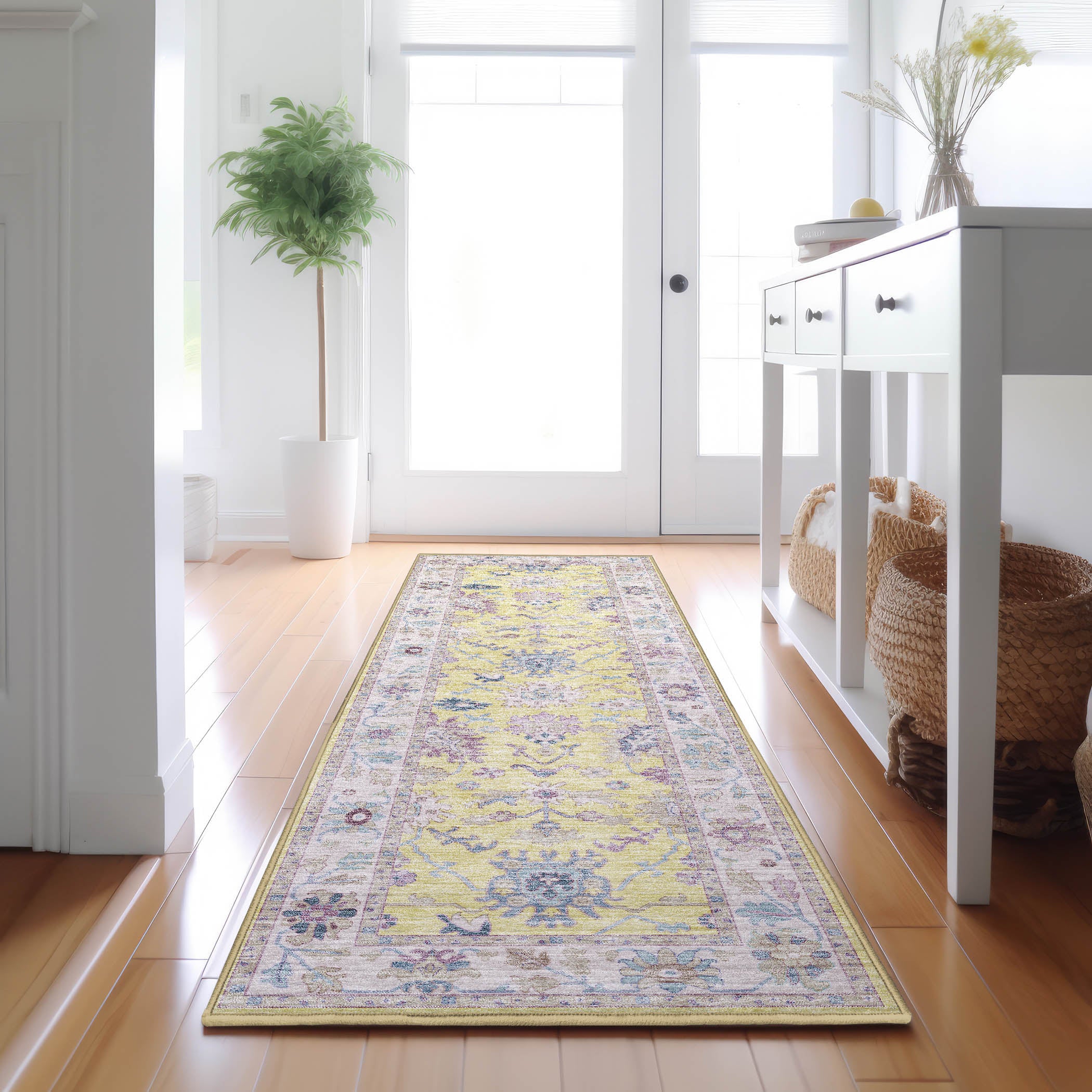 Luxury Washable Indoor/Outdoor traditional HY7 Yellow Gold Rug 2'3" x 7'6" #shape_Runner