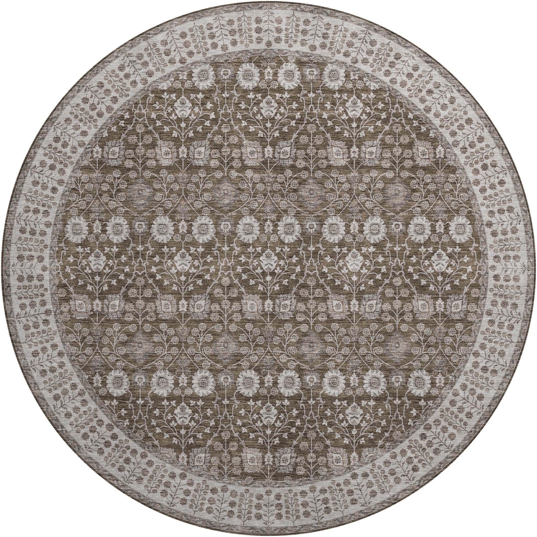 Luxury Washable Indoor/Outdoor traditional HY8 Chocolate Brown Rug 8' x 8' #shape_Round
