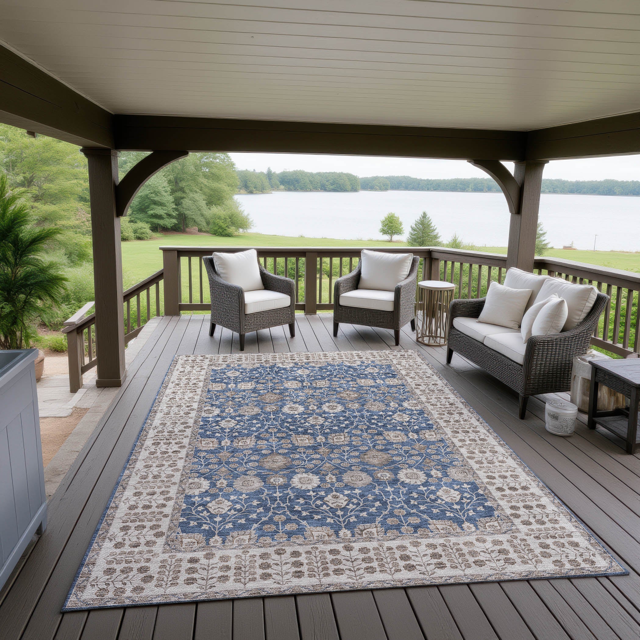 Luxury Washable Indoor/Outdoor traditional HY8 Navy Blue Rug 1'8" x 2'6" #shape_Rectangle