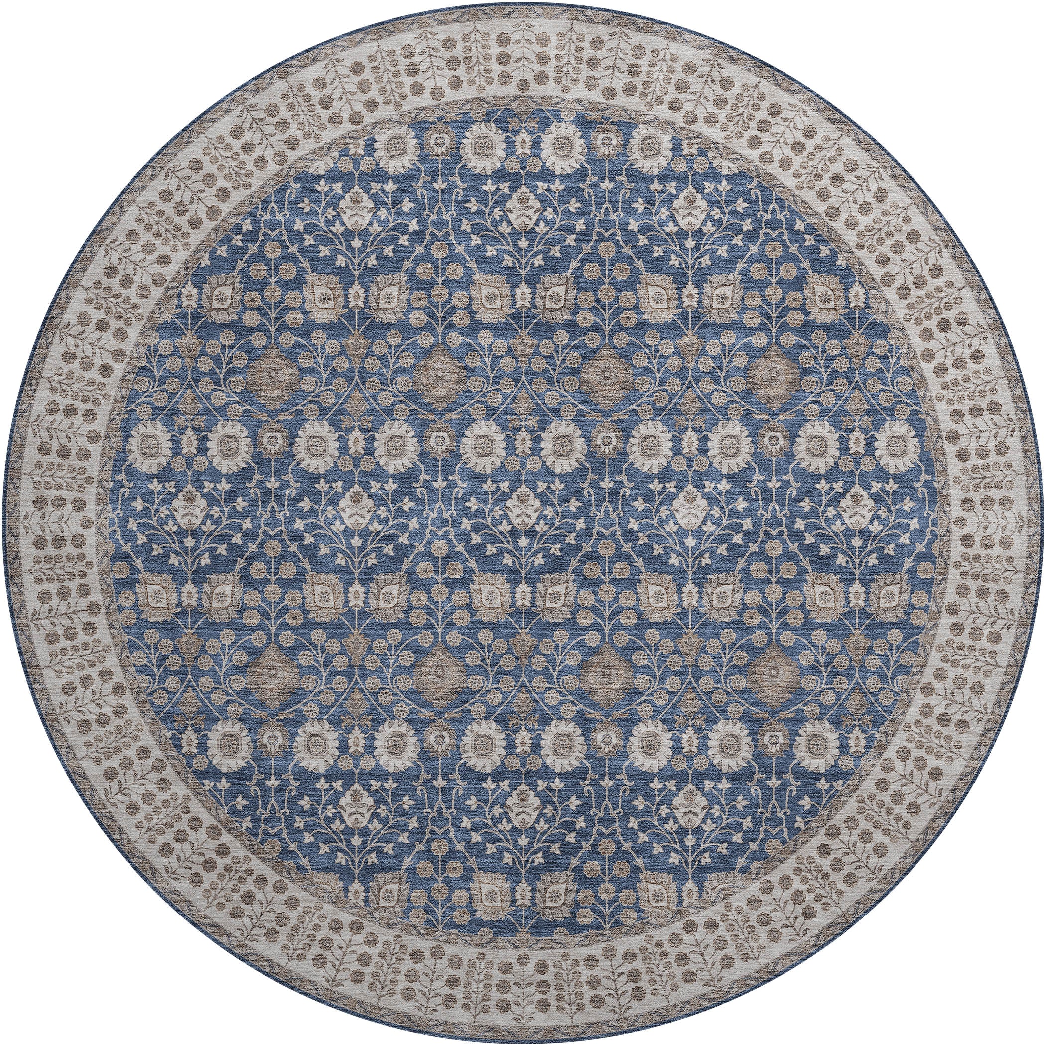 Luxury Washable Indoor/Outdoor traditional HY8 Navy Blue Rug 8' x 8' #shape_Round
