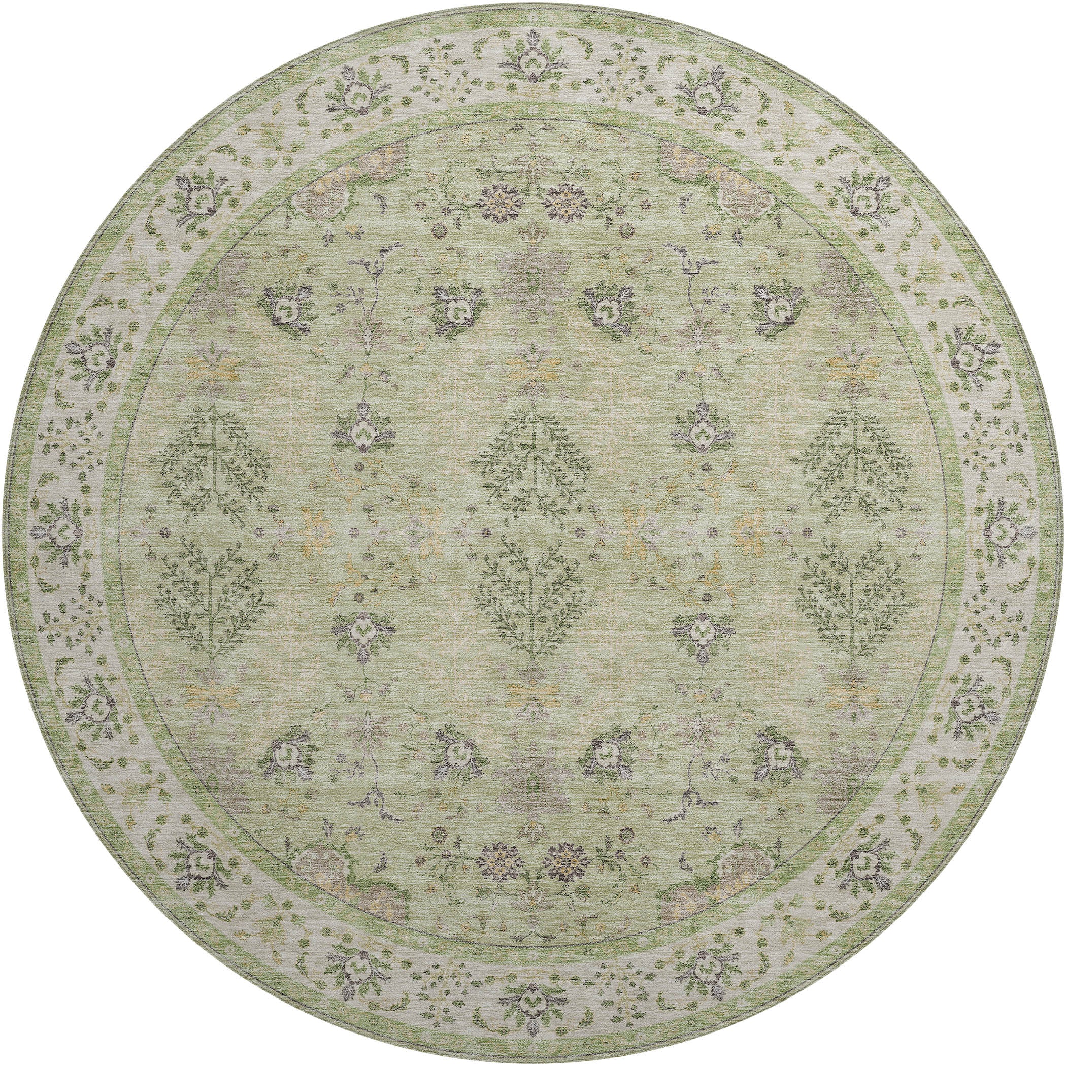 Luxury Washable Indoor/Outdoor traditional HY9 Aloe Green Rug 8' x 8' #shape_Round