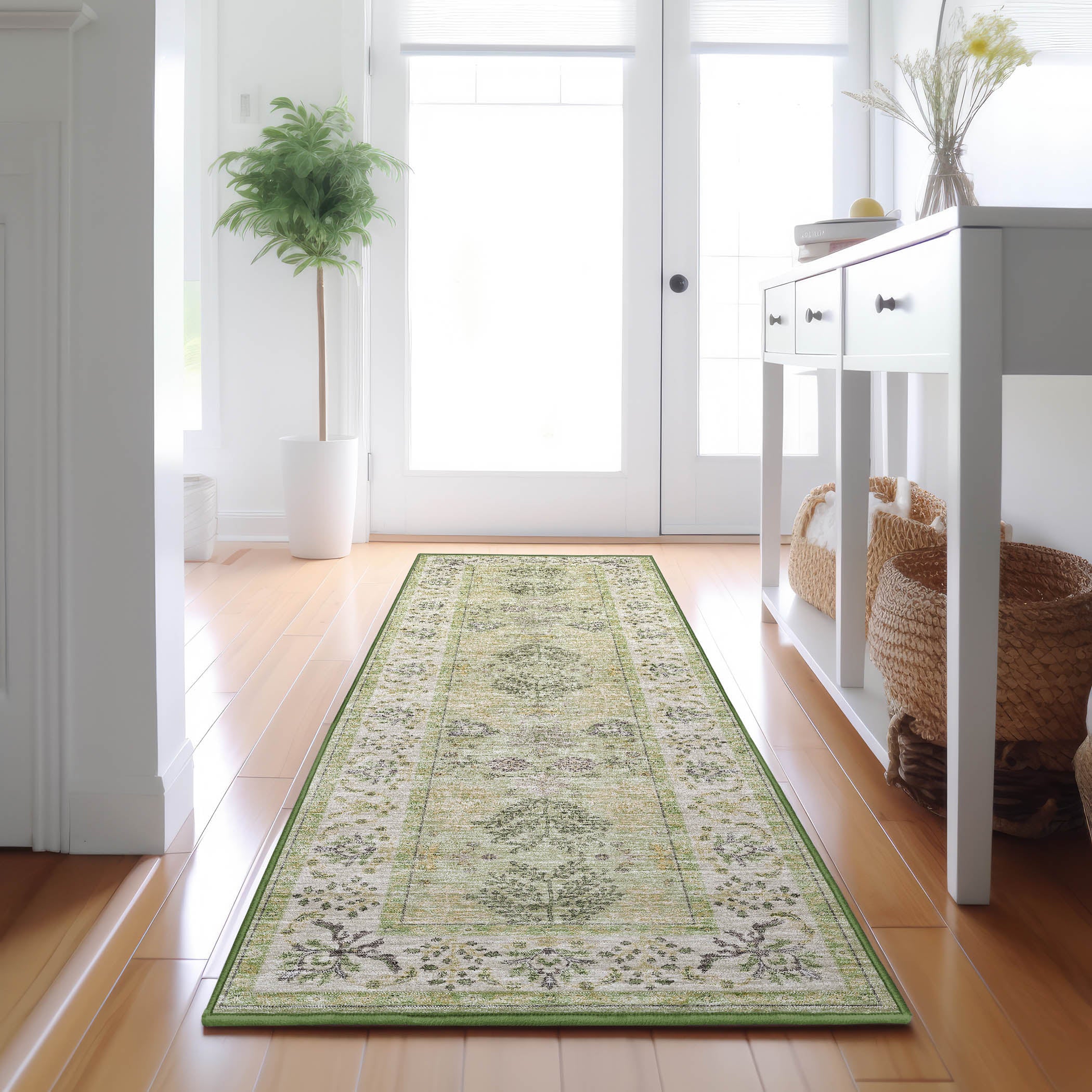 Luxury Washable Indoor/Outdoor traditional HY9 Aloe Green Rug 2'3" x 7'6" #shape_Runner
