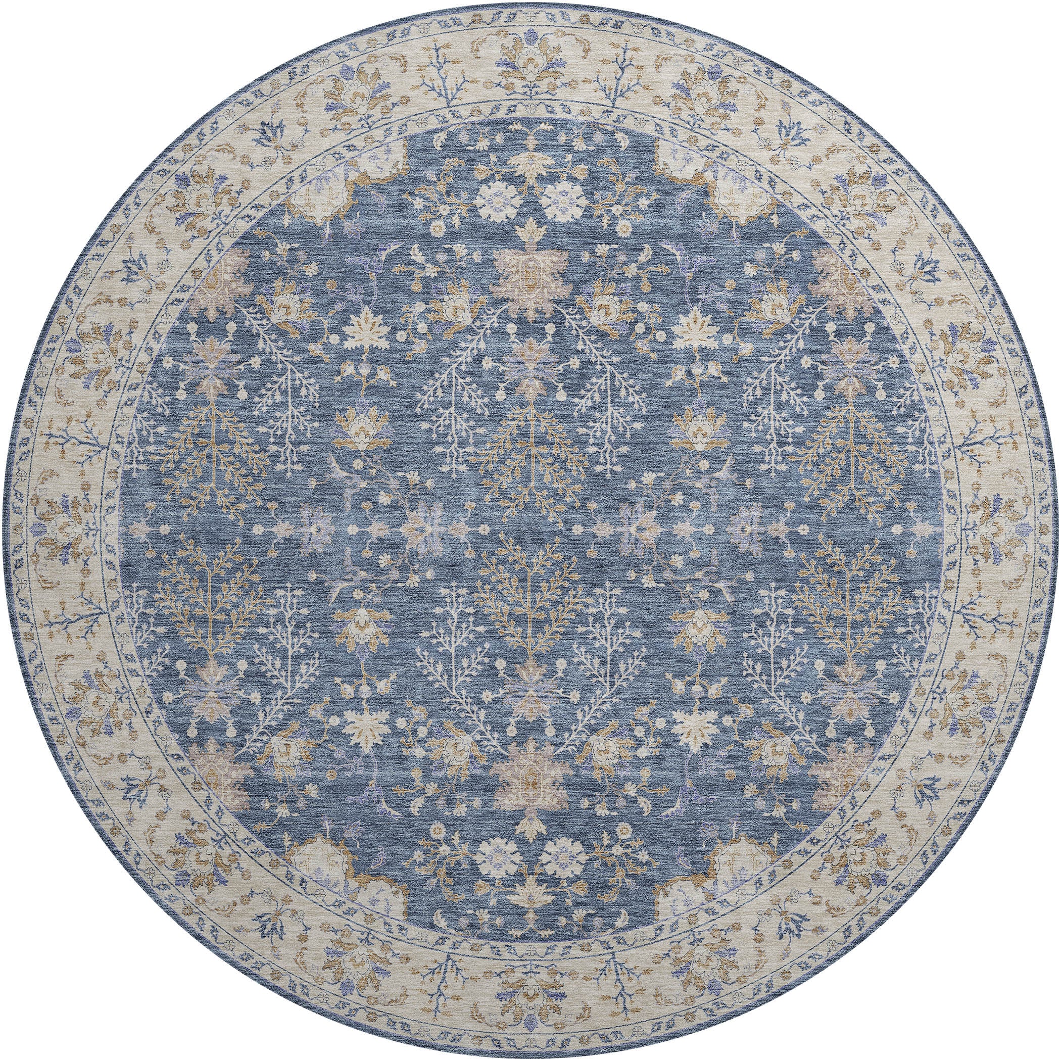 Luxury Washable Indoor/Outdoor traditional HY9 Blue Rug 8' x 8' #shape_Round