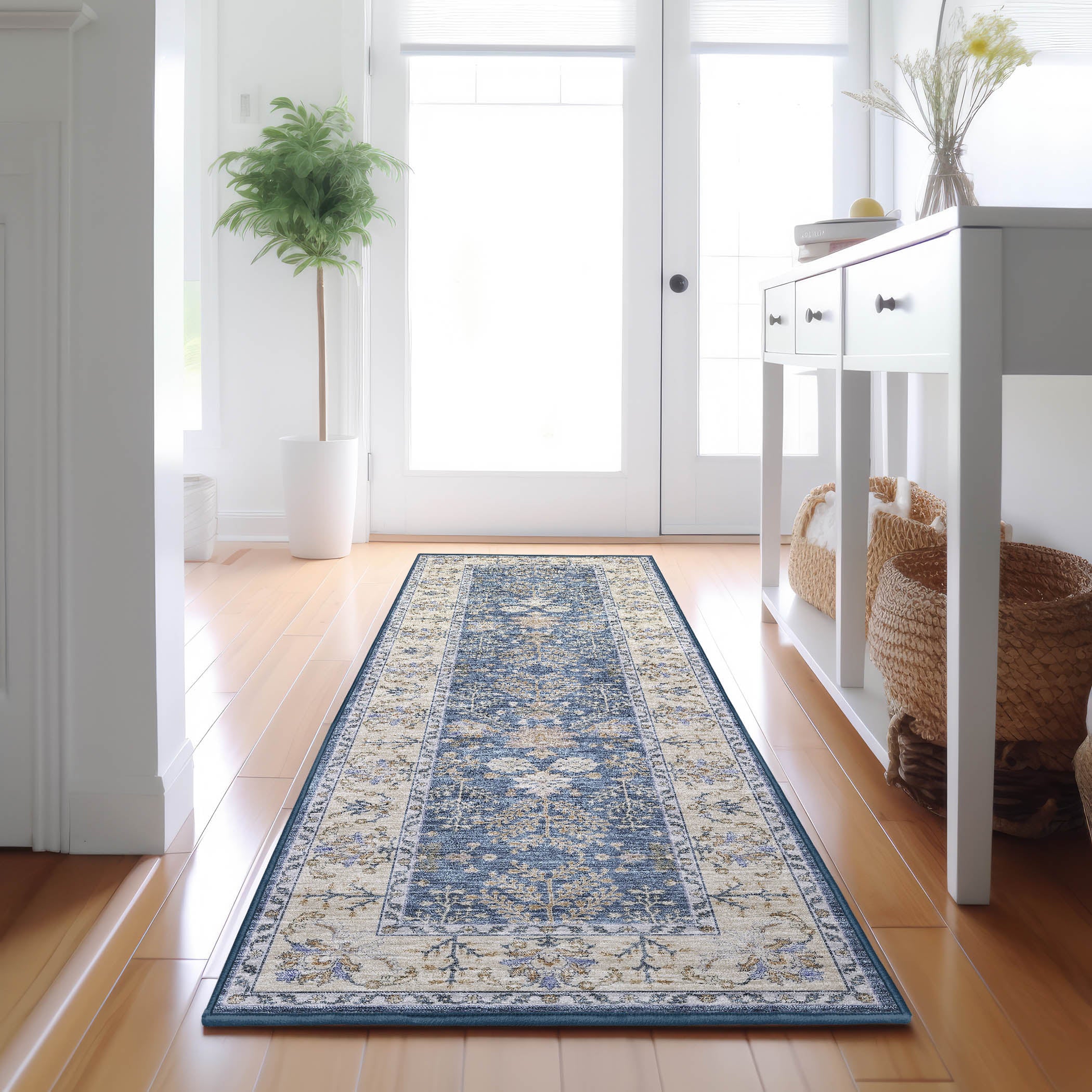 Luxury Washable Indoor/Outdoor traditional HY9 Blue Rug 2'3" x 7'6" #shape_Runner