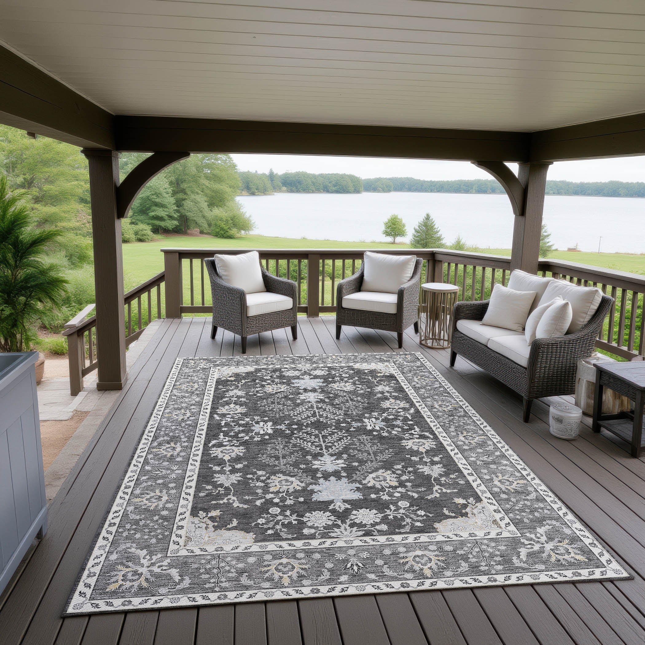 Luxury Washable Indoor/Outdoor traditional HY9 Charcoal Gray Rug 1'8" x 2'6" #shape_Rectangle