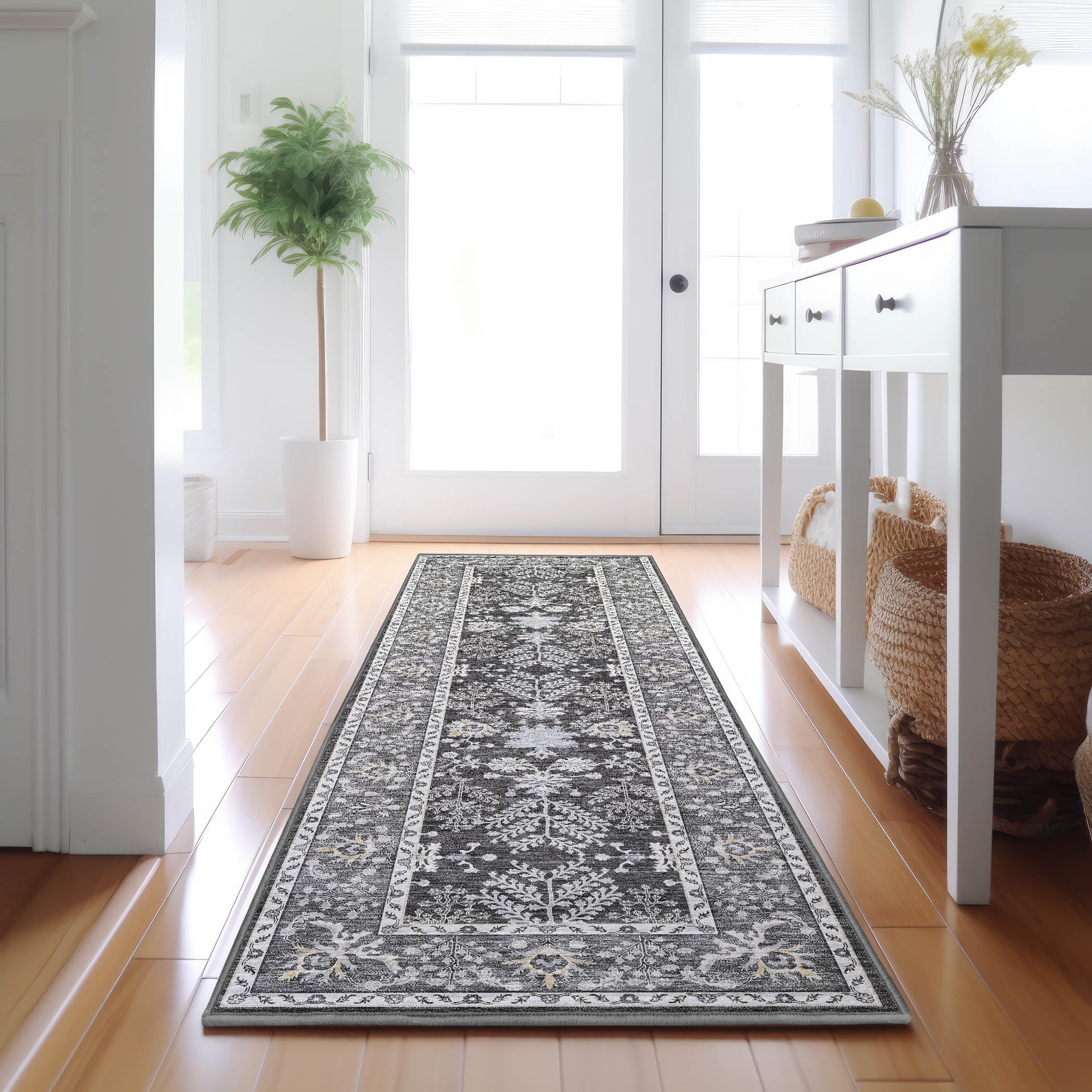 Luxury Washable Indoor/Outdoor traditional HY9 Charcoal Gray Rug 2'3" x 7'6" #shape_Runner