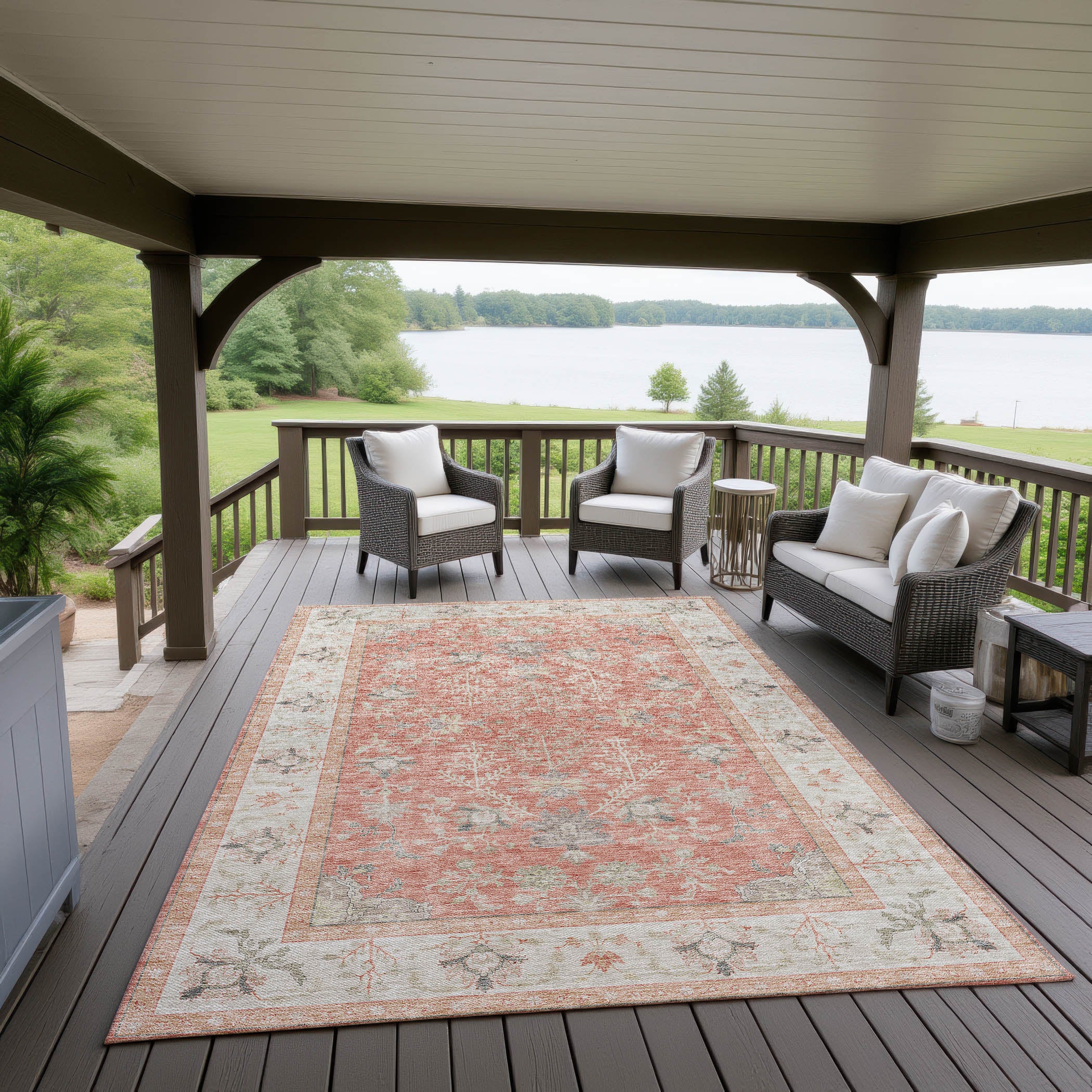 Luxury Washable Indoor/Outdoor traditional HY9 Coral Orange Rug 1'8" x 2'6" #shape_Rectangle